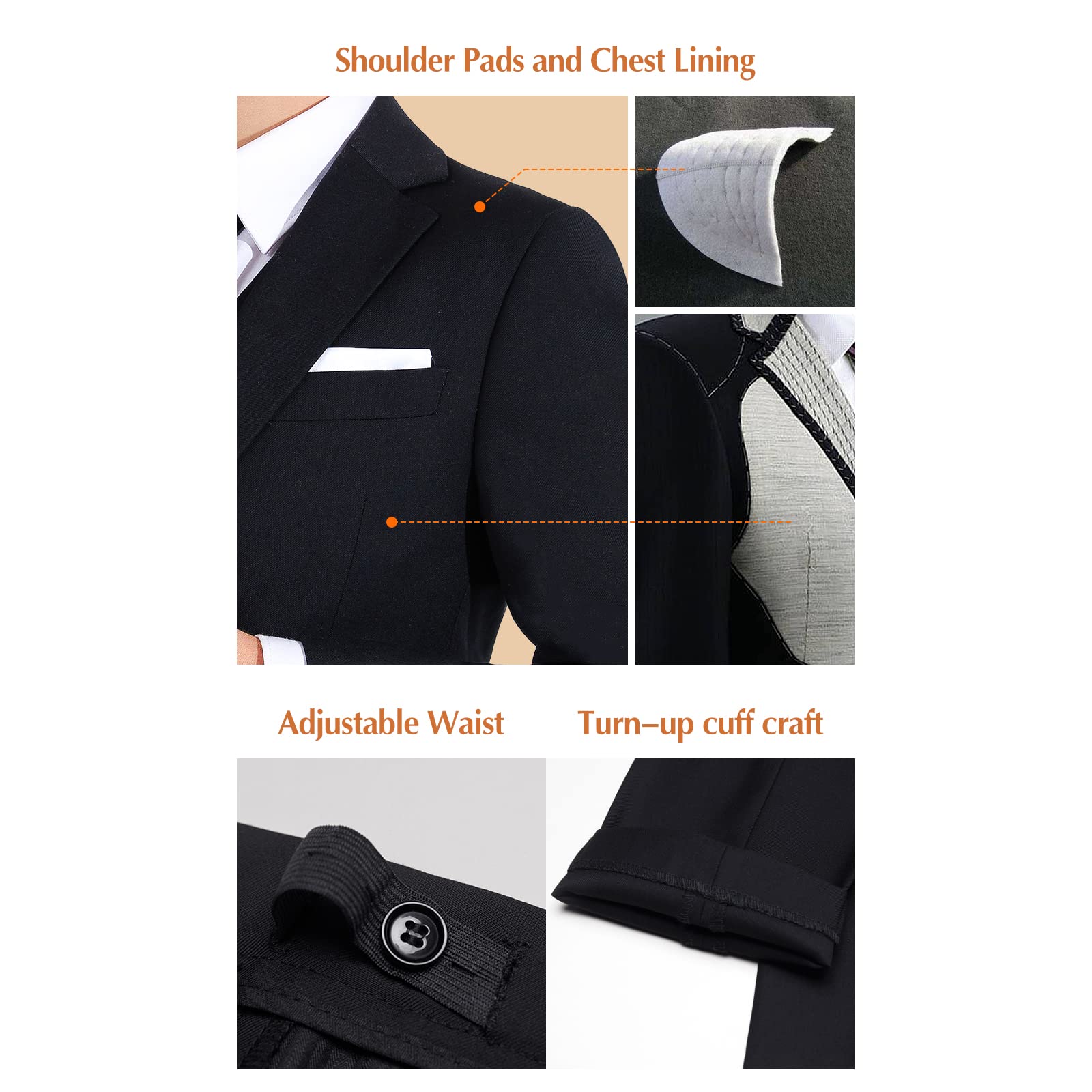 PLAVICT Boys' Slim Fit 5-Piece Suit Set with Adjustable Waist for Weddings & School Events