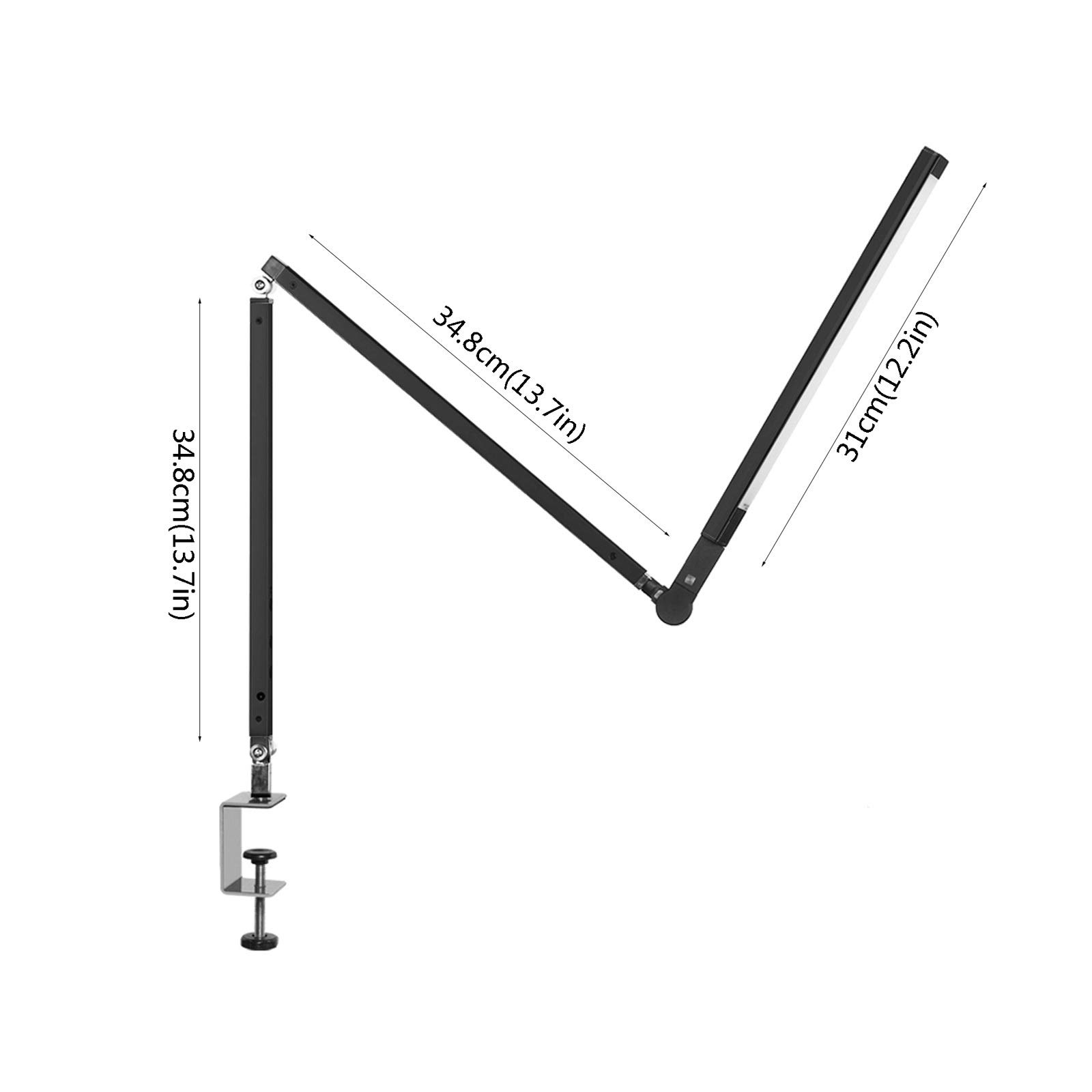 Adjustable LED Desk Lamp with Clip - Stepless Dimming, Touch Control, Foldable Reading Light for Office, Study & Architect Work - Black