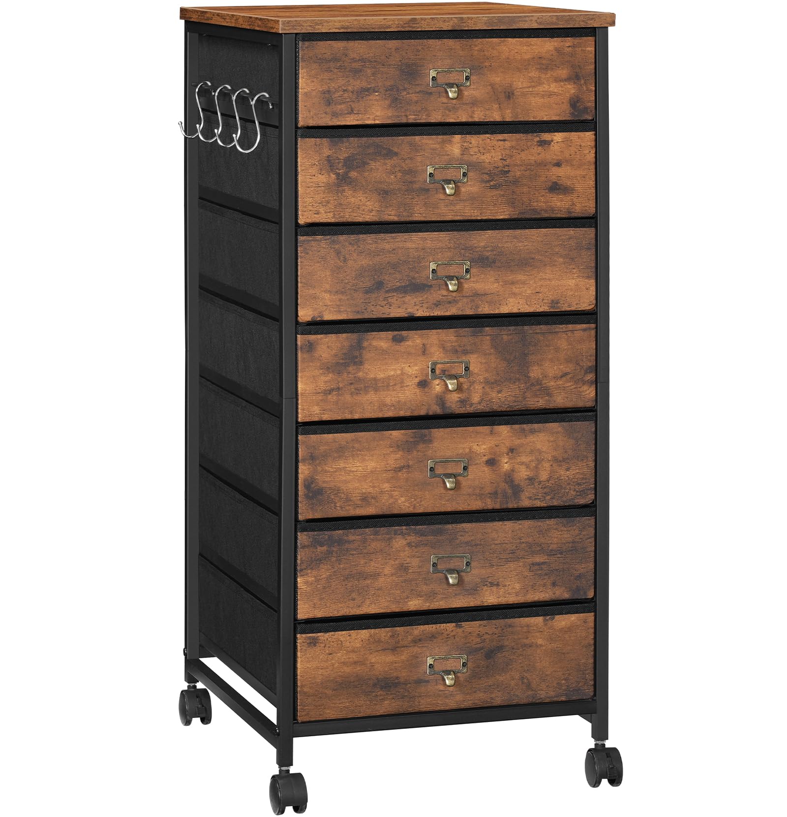 HOOBRO 7-Drawer Vertical File Cabinet, Metal Office Storage Cabinet with Drawers, Home Office Organizer - Rustic Brown & Black, Includes S-Hooks & Nameplates, Sturdy Metal Frame, Easy Assembly | Perfect for Document Storage, Office Organization & Home Workspace