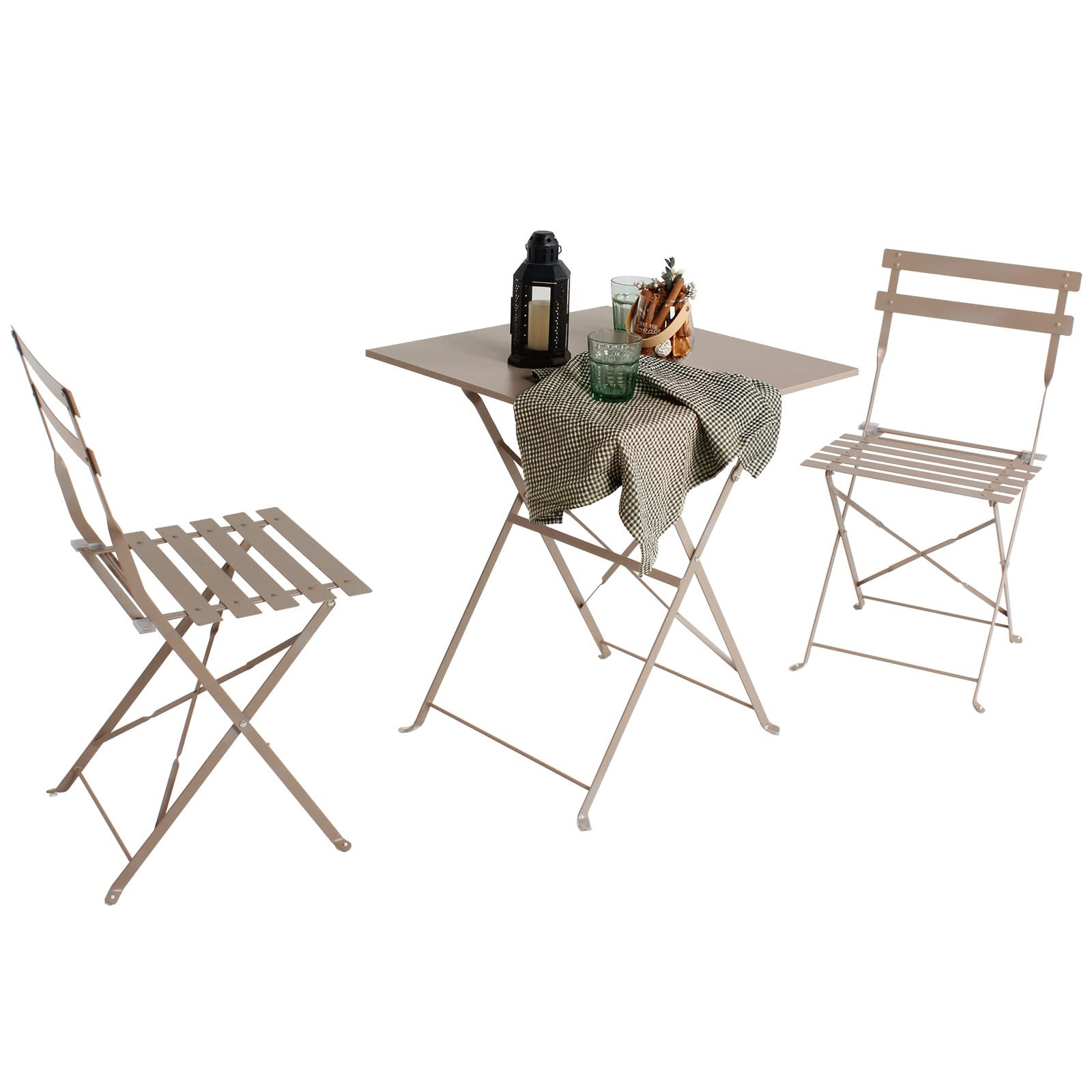3Pcs Patio Bistro Set - Foldable Outdoor Furniture with 1 Table & 2 Chairs for Patio, Garden, Balcony, Backyard (Taupe) | Perfect for Small Spaces, Outdoor Dining & Relaxing