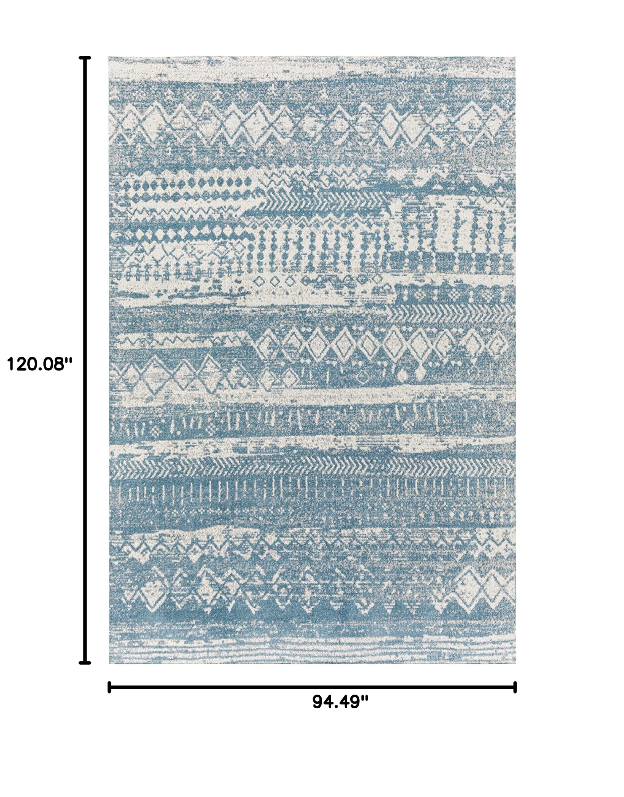Hauteloom Fatsa Washable Area Rug - Blue & Gray Modern Design - 7'10