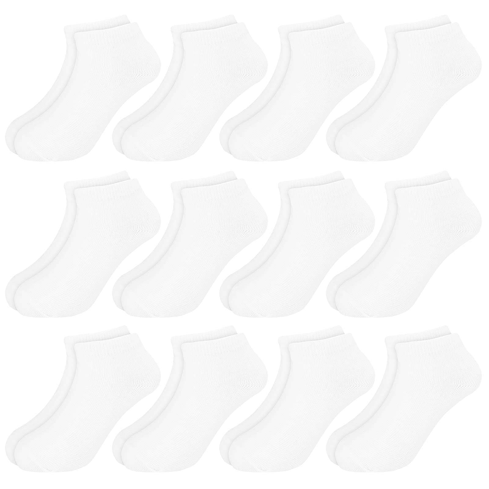 BOOPH 12 Pairs Kids Ankle Socks for Boys & Girls - Low Cut Half Cushion Athletic Socks for Running, School & Daily Wear - Soft Breathable Cotton Blend (Sizes 4-8)