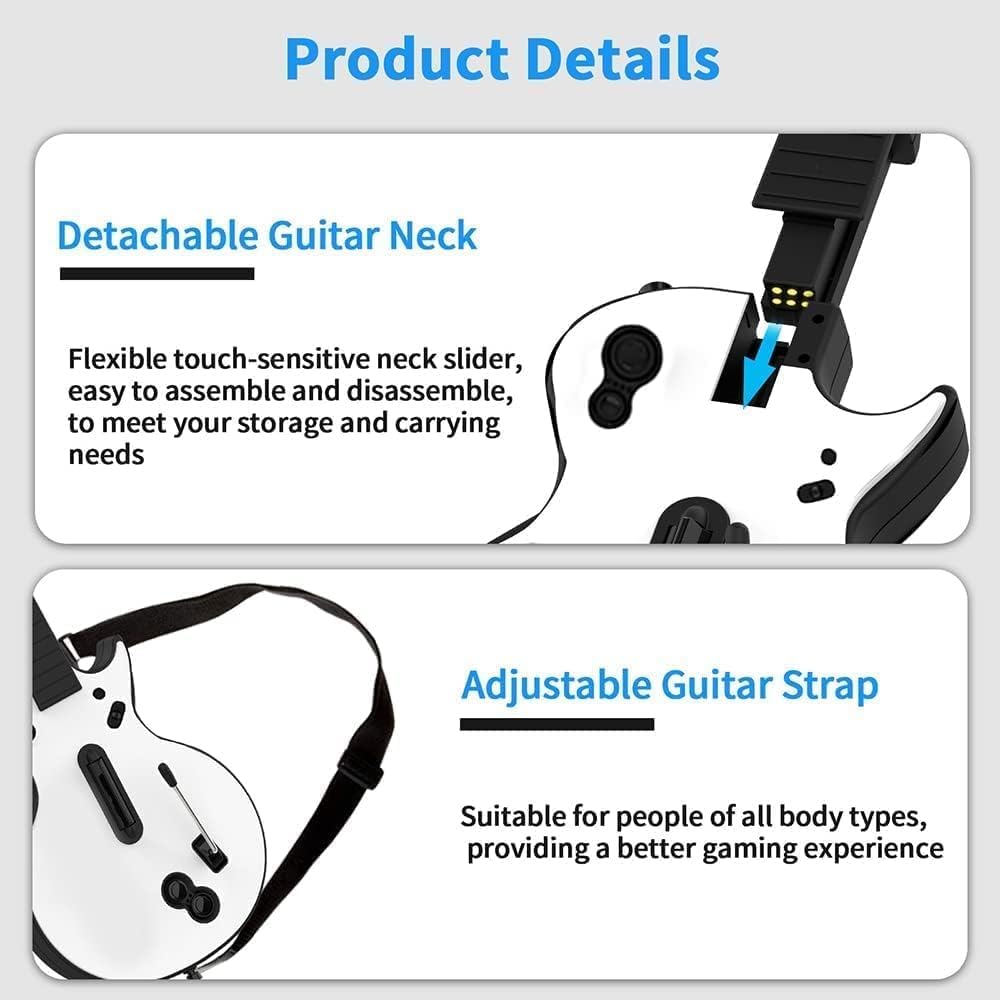 DOYO Wireless Guitar Hero Controller for PC & PS3 - Compatible with Guitar Hero 3/4/5 & Rock Band 1/2 - Includes Straps & USB Dongle, White 5-Key | Perfect for Gaming Parties & Music Rhythm Game Enthusiasts