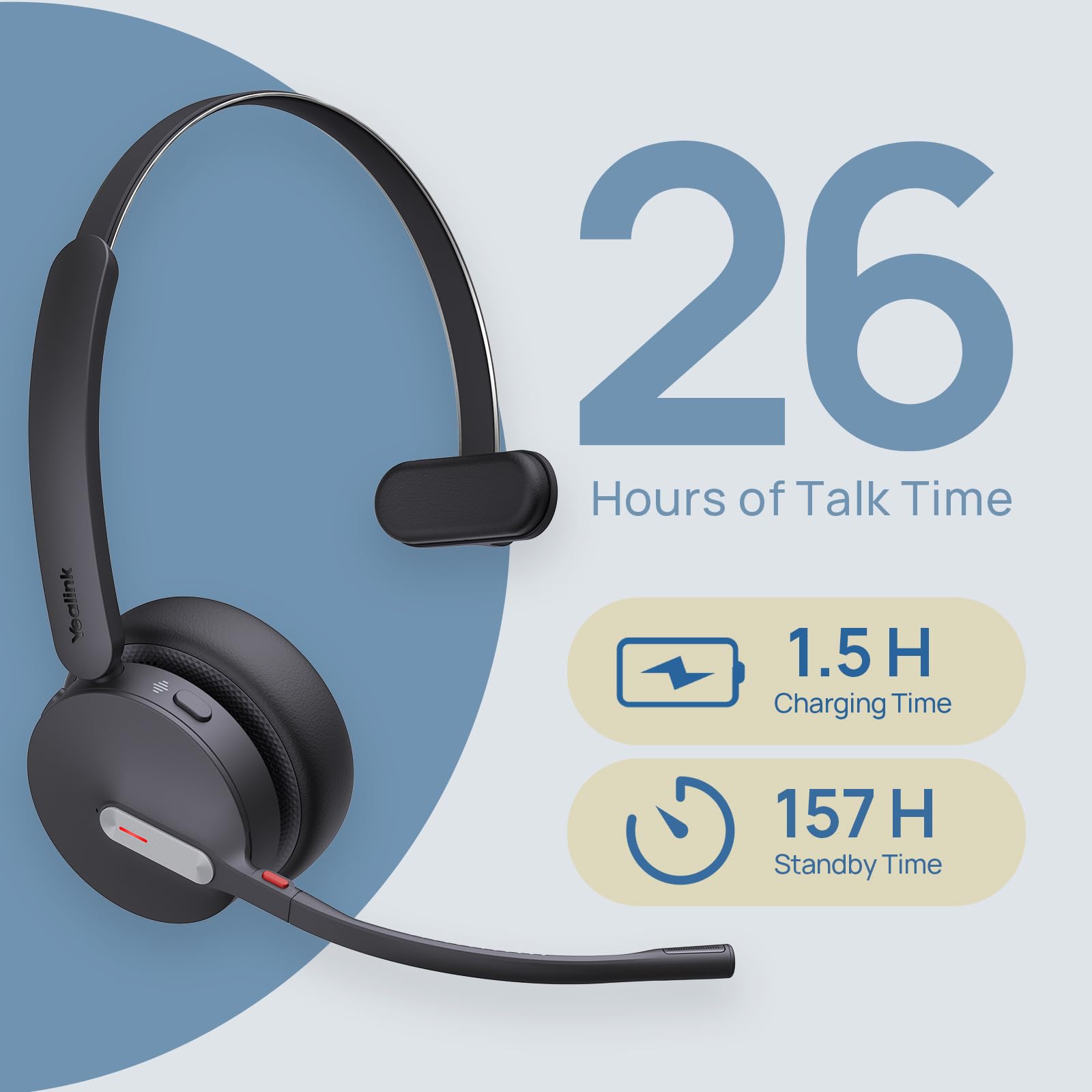Yealink WH64 Mono UC DECT & Bluetooth Wireless Headset - 606ft Range, Noise Cancelling Microphone, 26 Hours Talk Time - Compatible with Office IP Phones, PC, Computer - Ideal for Remote Work, Call Centers & Business Communications