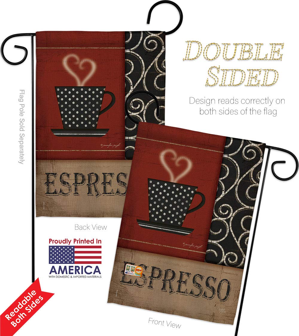Double-Sided Espresso Garden Flag Set - 13x18.5 Inch USA-Made Coffee Themed Yard Banner with Wall Holder - Perfect for Coffee Lovers, Home Decor & Outdoor Decorations (Features Coffee, Tea, Latte, Cappuccino & Teapot Designs)