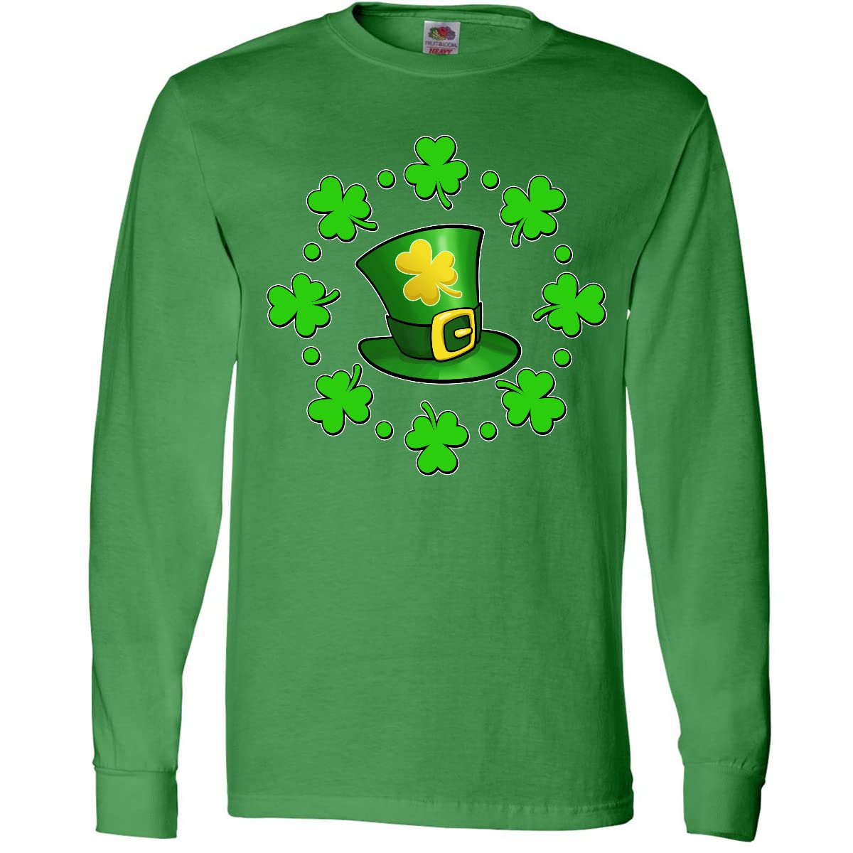 Inktastic St. Patrick's Day Shamrocks and Hat Long Sleeve T-Shirt for Men & Women - Festive Irish Apparel for St. Paddy's Day Celebrations, Parades and Pub Crawls