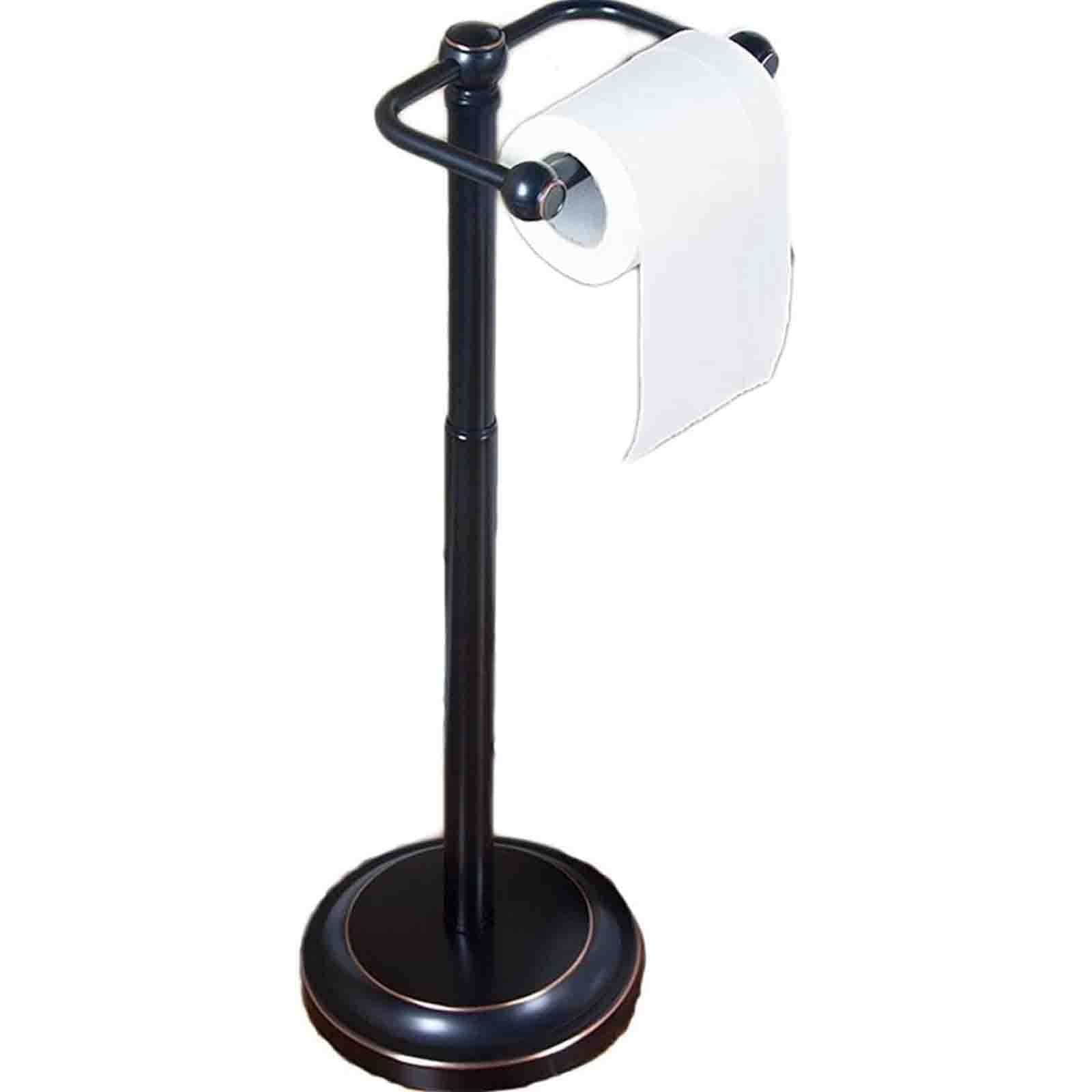 Stainless Steel Free-Standing Toilet Paper Holder - Adjustable Bathroom Tissue Roll Stand with Non-Slip Base for Home, Office & RV Use