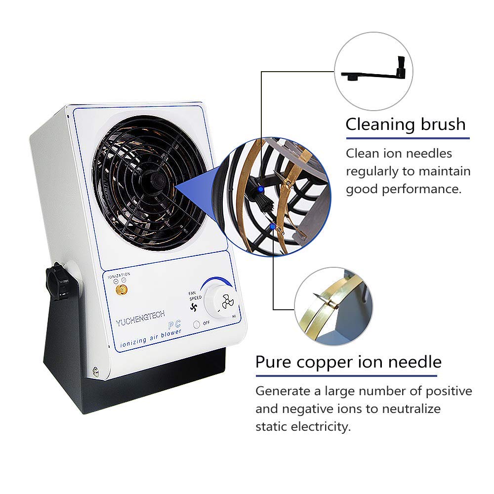 YuchenGTech Ionizing Air Blower - ESD Ionizer Fan for Static Elimination | 110V Desktop Anti-Static Ionizer | Perfect for Electronics Workbench, PCB Assembly & Cleanroom Environments