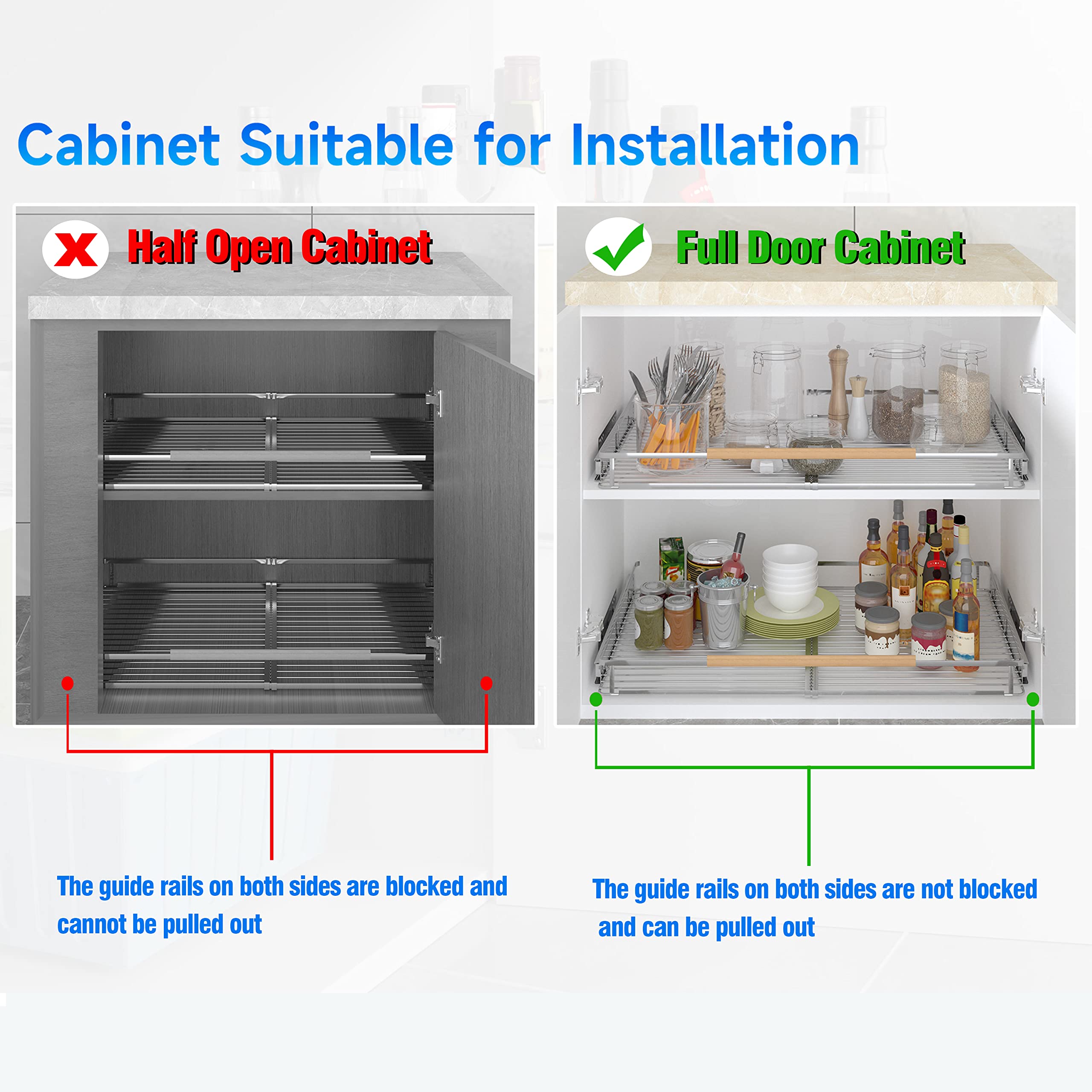 Expandable Pull Out Cabinet Organizer - Heavy Duty Slide Out Shelves (12.2~17.9
