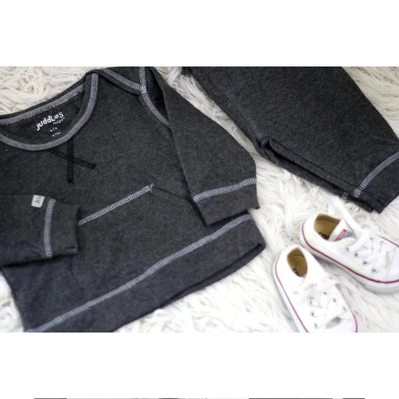Juddlies 2-Piece Jogger Set for Women - Charcoal Fleck Fleece Lounge Wear, Comfortable Casual Outfit for Home, Gym & Running