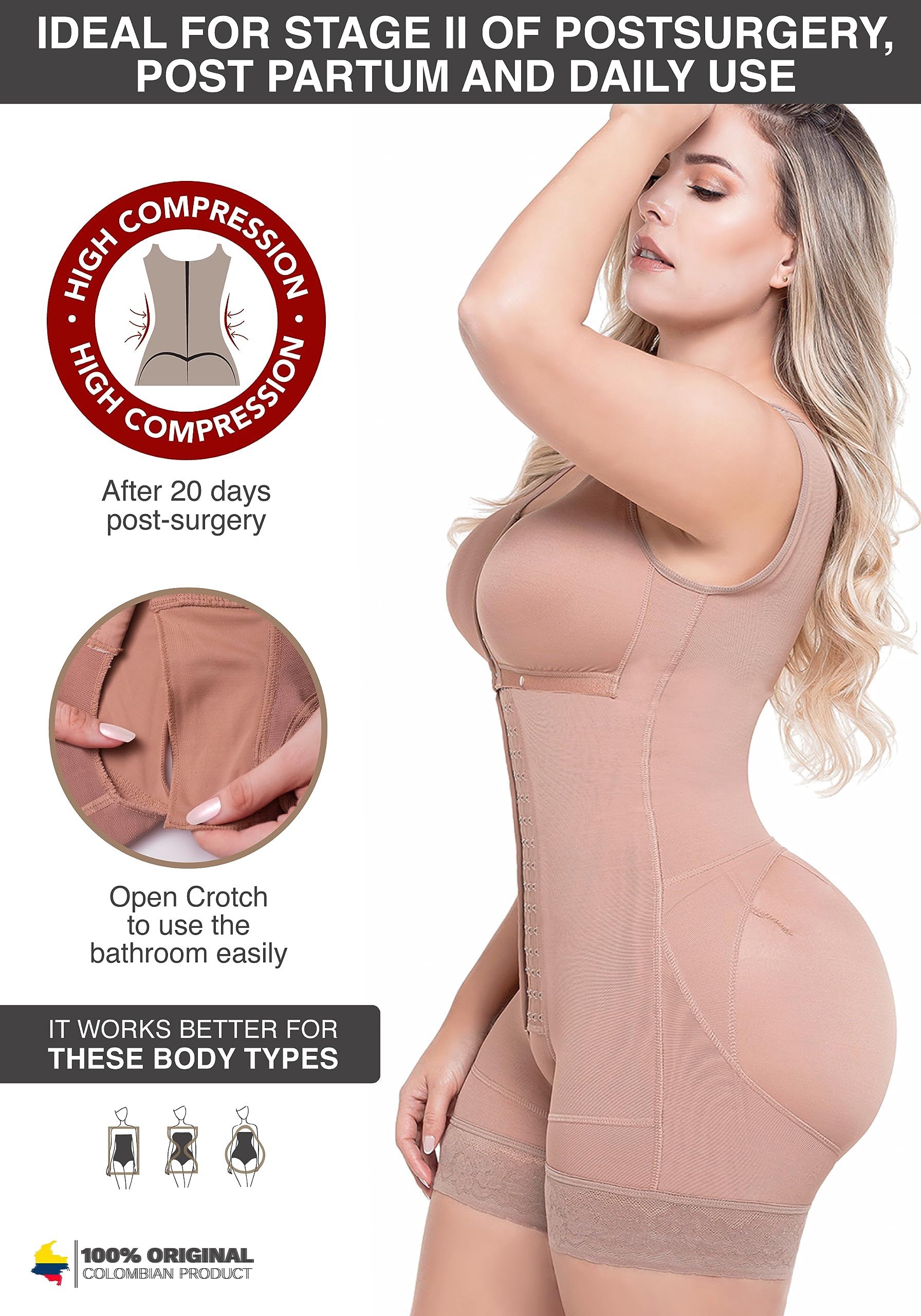Sonryse Stage 2 Post-Surgery Compression Garment - Colombian Waist Trainer & Body Shaper for Women - Perfect for Postpartum Recovery, Tummy Tuck & Liposuction Recovery