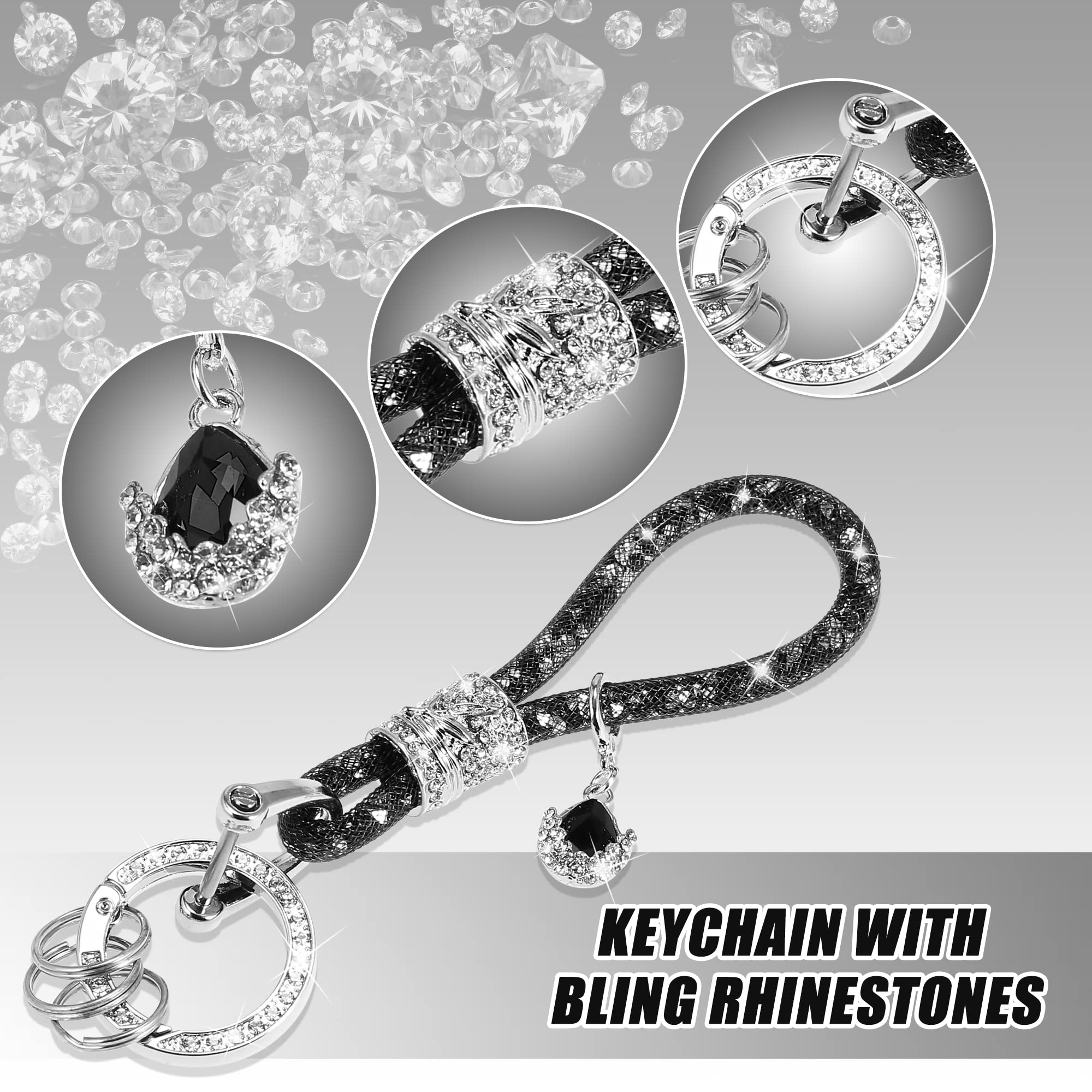 X AUTOHAUX Universal Car Keychain with Bling Rhinestones - Stylish Faux Crystal Key Fob Accessory for Women (Black) | Perfect Gift for Car Enthusiasts & Fashion Lovers