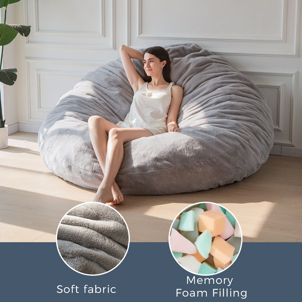 MAXYOYO Giant Fur Bean Bag Chair - Extra Large Round Soft Fluffy Bean Bag for Adults & Teens, Grey - Perfect for Living Room, Bedroom, Game Room & Dorm Decor