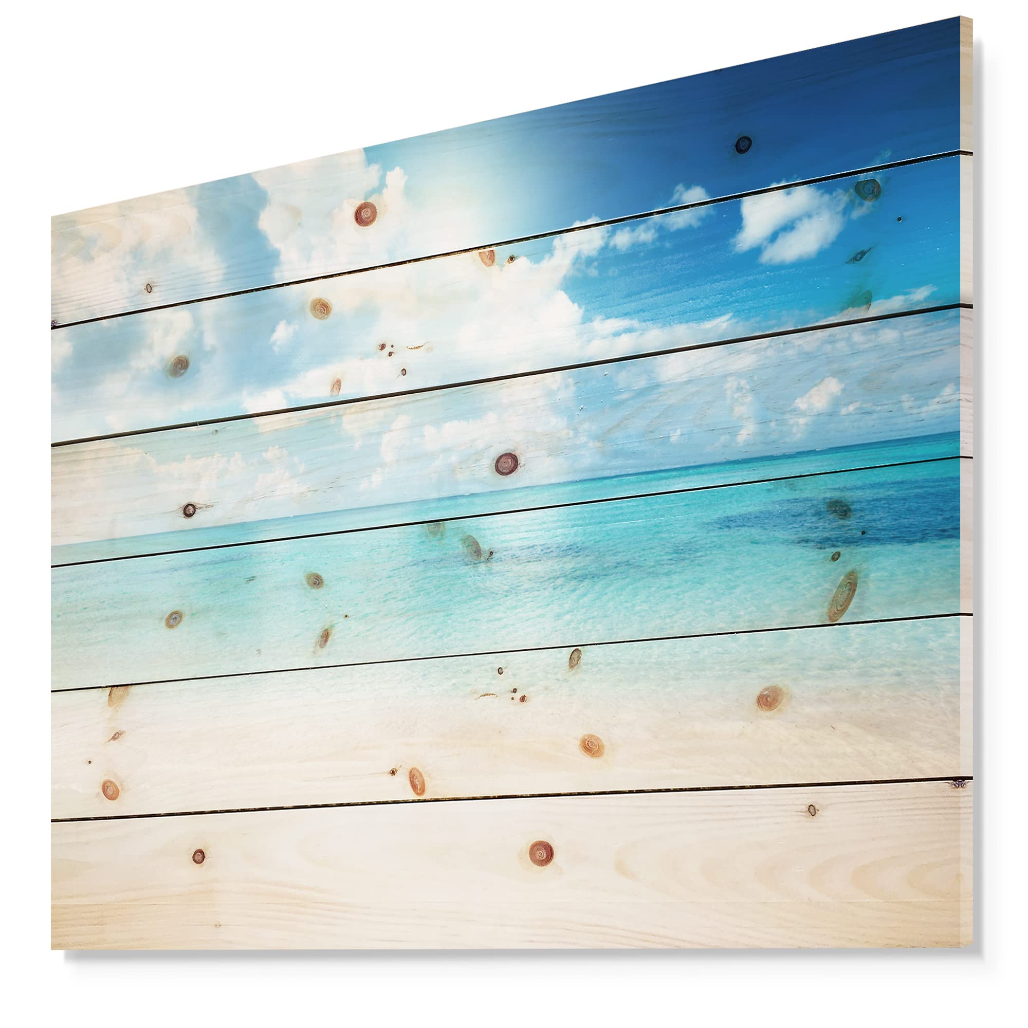 Blue Caribbean Sea Nautical Wood Wall Art - Coastal Beach Decor Printed on Natural Pine Wood - Large Wooden Wall Panels for Living Room, Bedroom & Beach House Decor