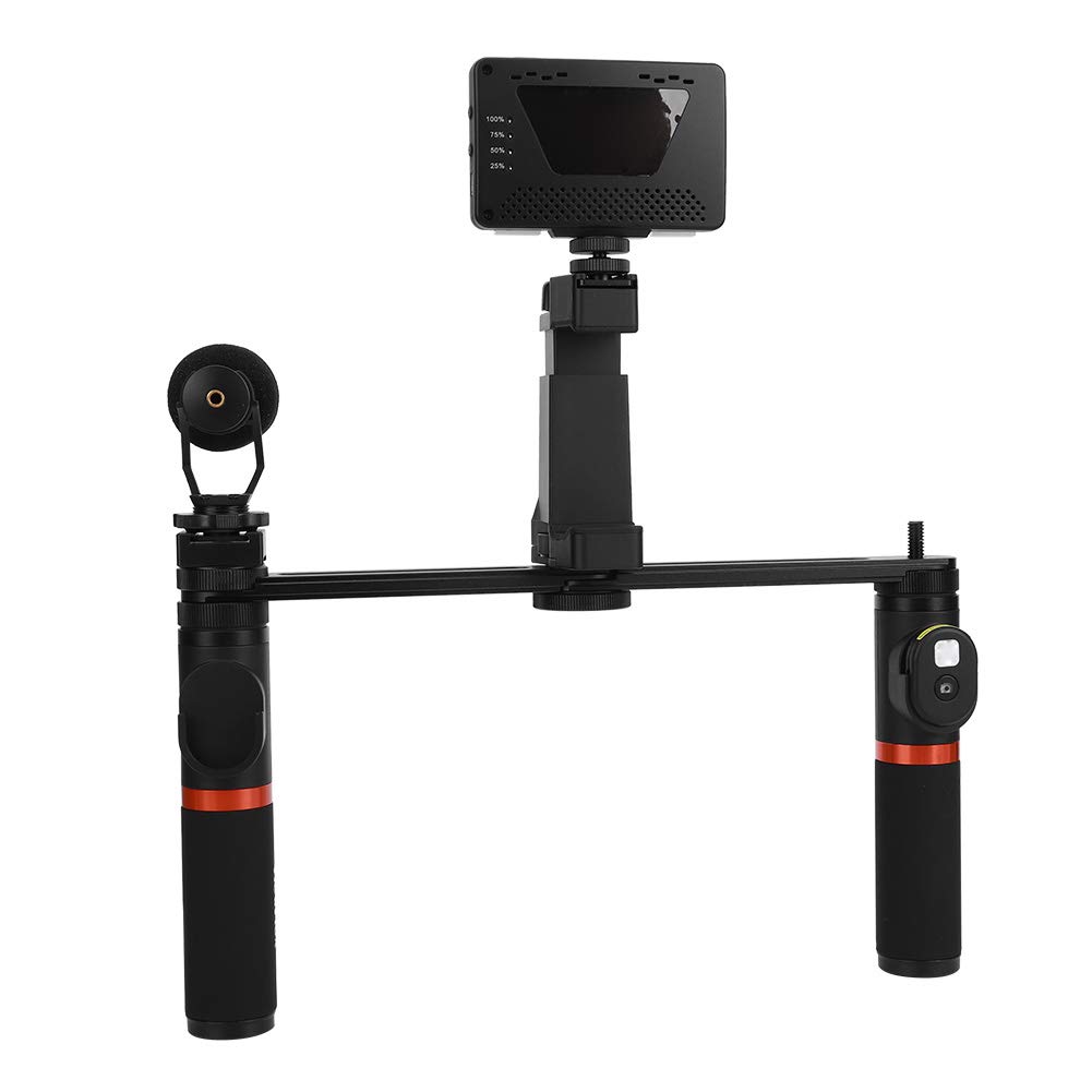 VF-H7 Smartphone Video Stabilizer with Bluetooth Remote, LED Fill Light & Condenser Mic - Dual Handle Grip for Smooth Shooting - Perfect for Vlogging, Live Streaming & Action Camera Videos