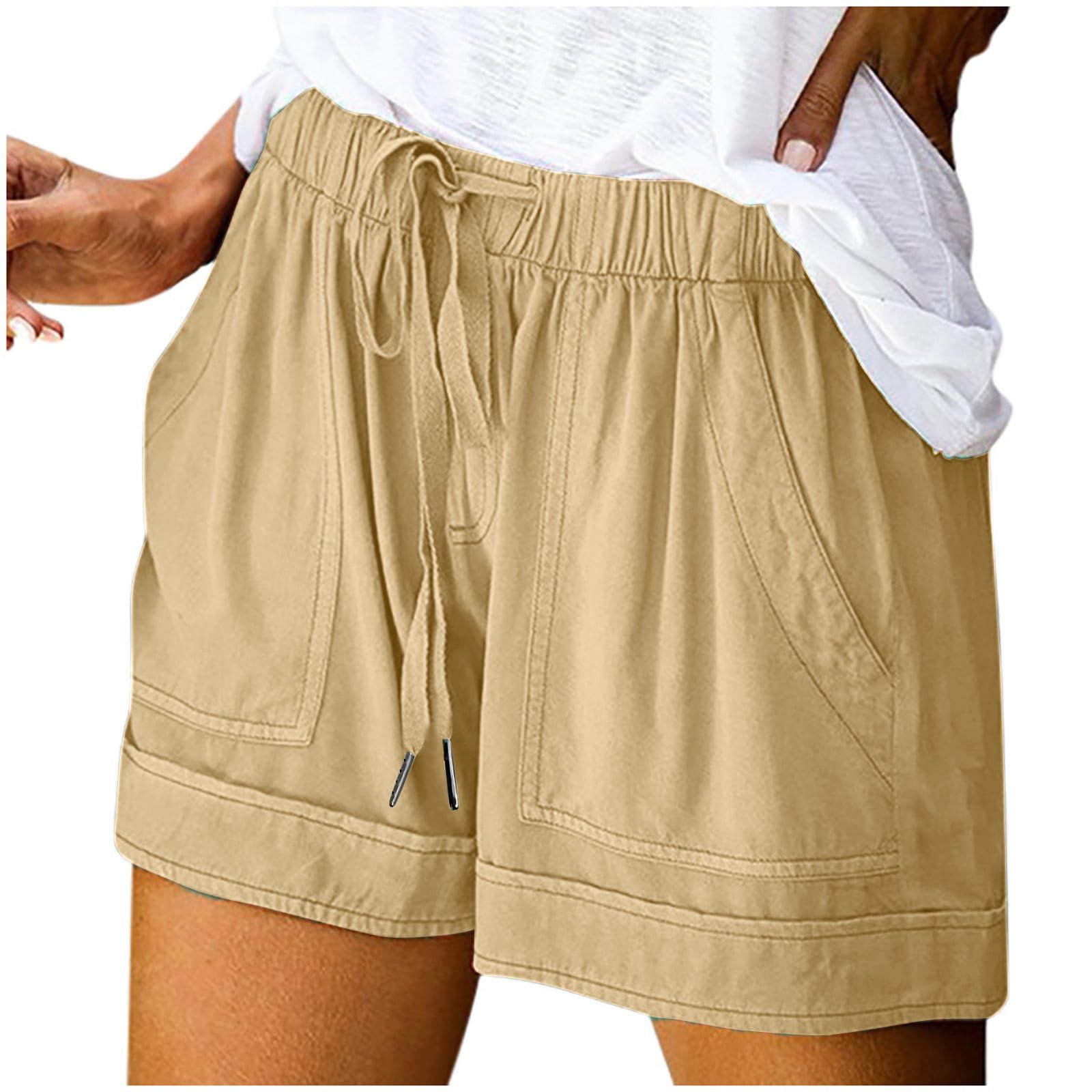 2025 Women's Casual Summer Shorts - Comfy Elastic Waist with Drawstring & Pockets - Beach Vacation Lounge Wear for Outdoor Activities and Relaxation