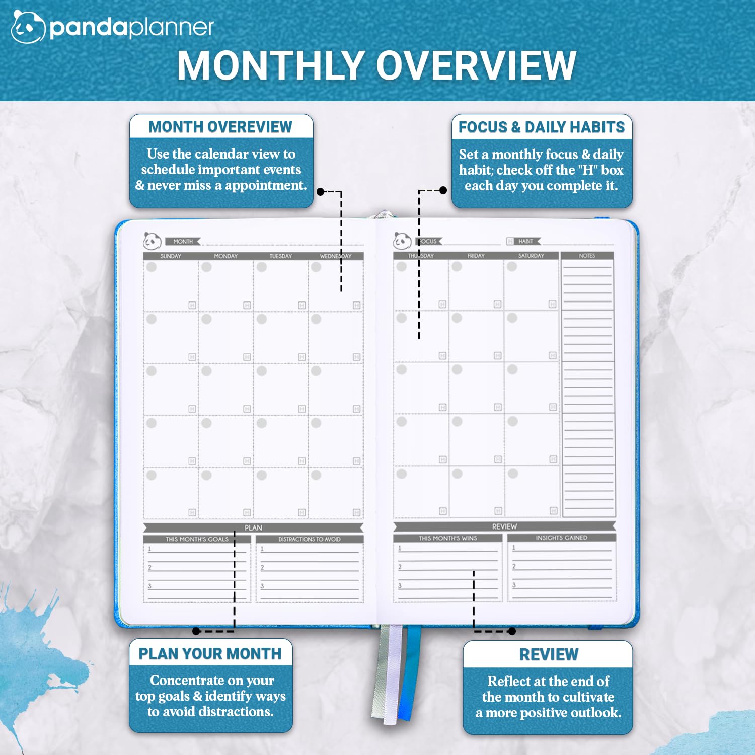 Panda Planner 2025 Undated Daily Planner with Hourly Schedule - 5.75