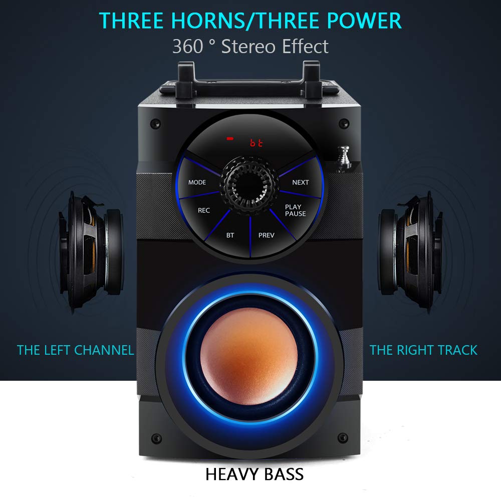 TAMPROAD Portable Bluetooth Speaker with Subwoofer - Wireless Speaker with Rich Bass, FM Radio & Remote Control for iPhone, Android, PC, TV - Perfect for Outdoor, Indoor, Party & Home Entertainment