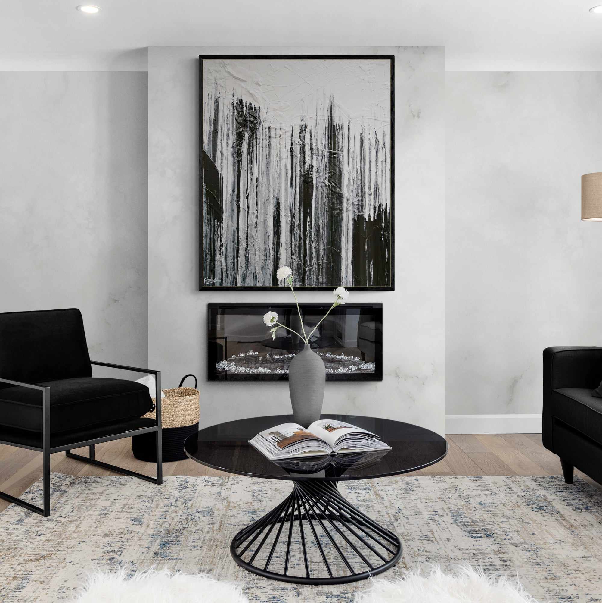 Lucid Jellyfish 120cm x 100cm Black White Grey Textured Abstract Canvas Wall Art - Modern Home Decor for Living Room, Bedroom & Office