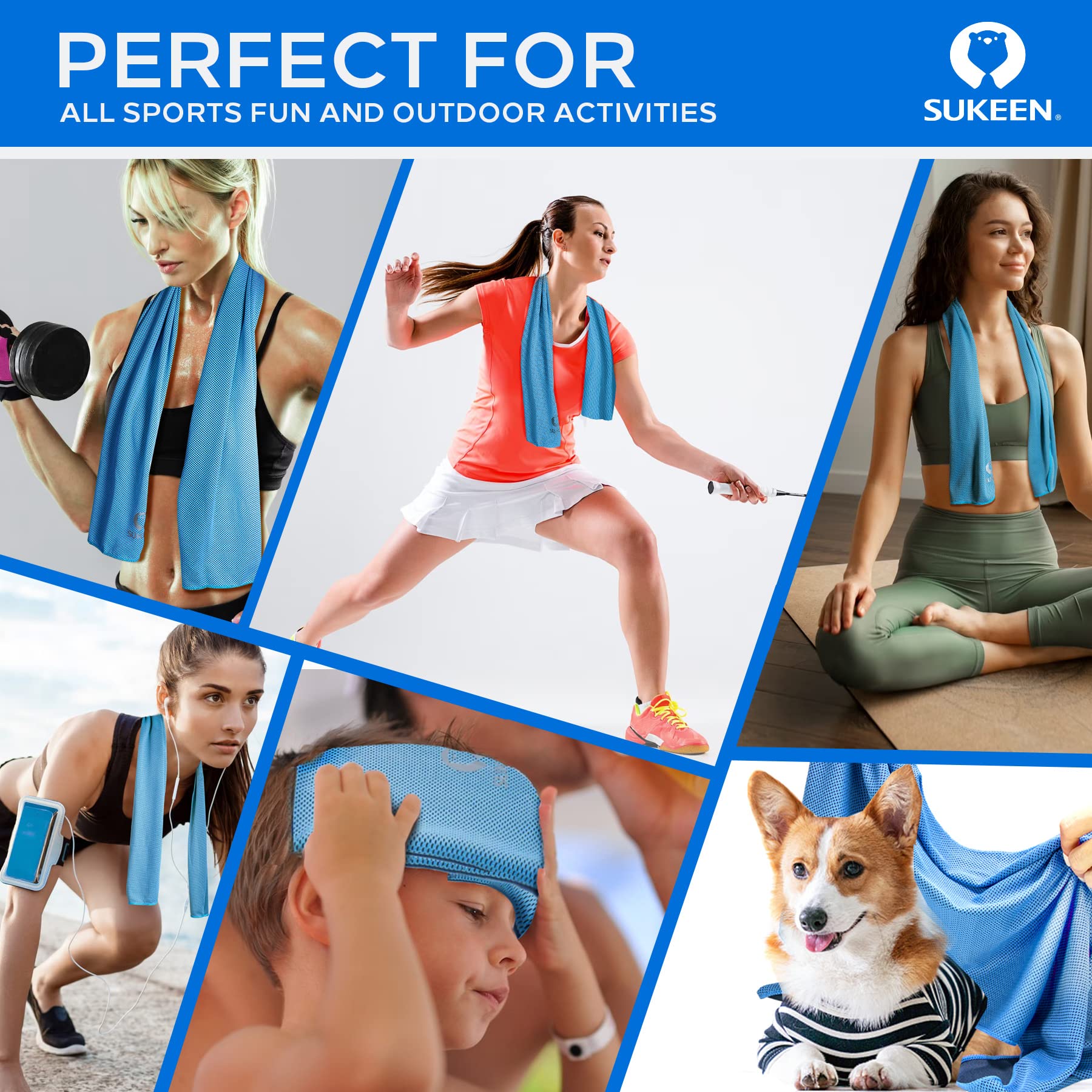 Cooling Towel for Sports & Workouts - Sukeen Instant Evaporative Cooling Neck Wrap (40x12 Inches) - Perfect for Yoga, Golf, Gym & Outdoor Activities