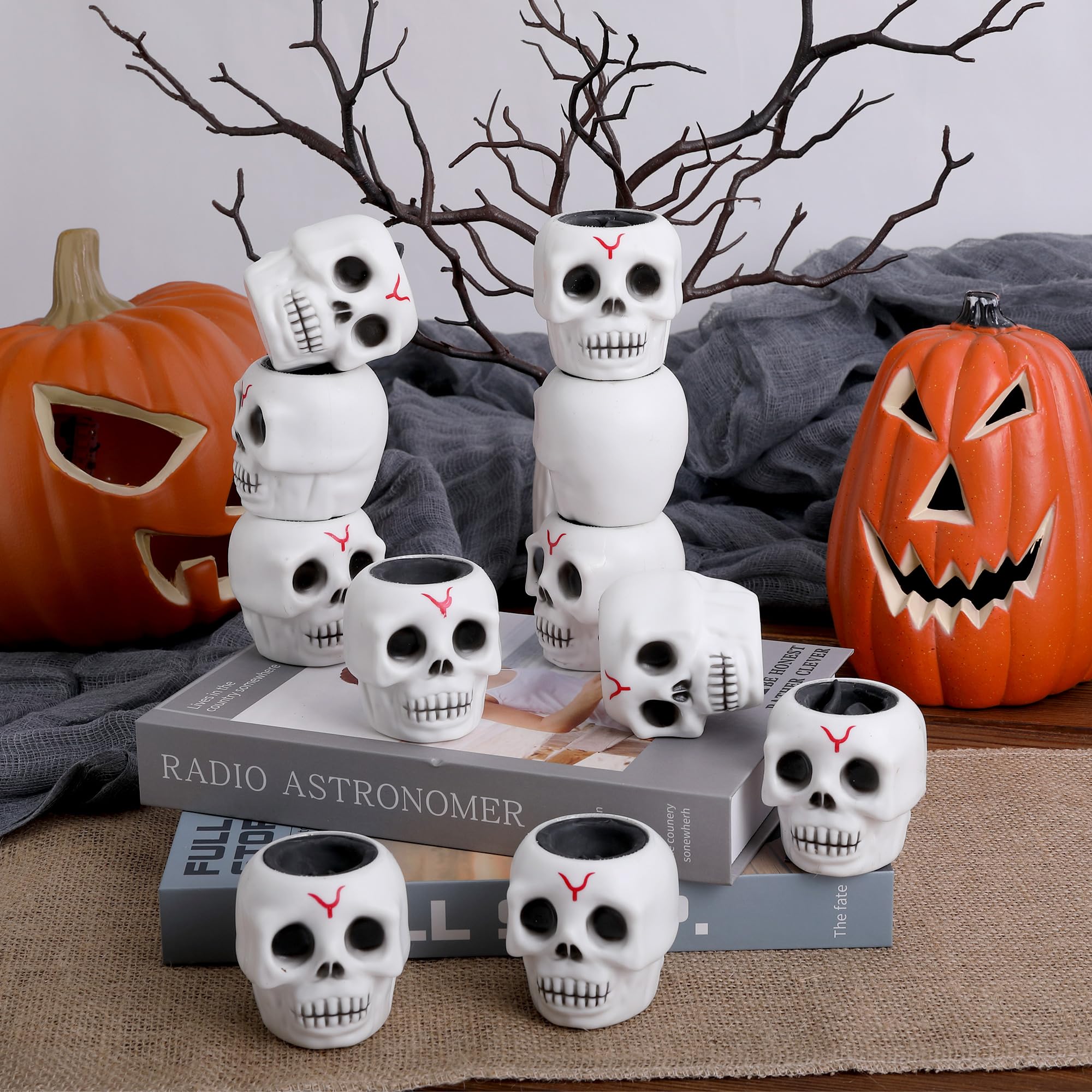 12 Pack Halloween Skull Squishy Toys - Stress Relief Stretchy Fidget Toys for Kids & Adults, Sensory Ghost Toys for Halloween Party Decorations, Trick or Treat Gifts, Office Desk & Anxiety Relief (Halloween Party, Classroom, Gift Basket)