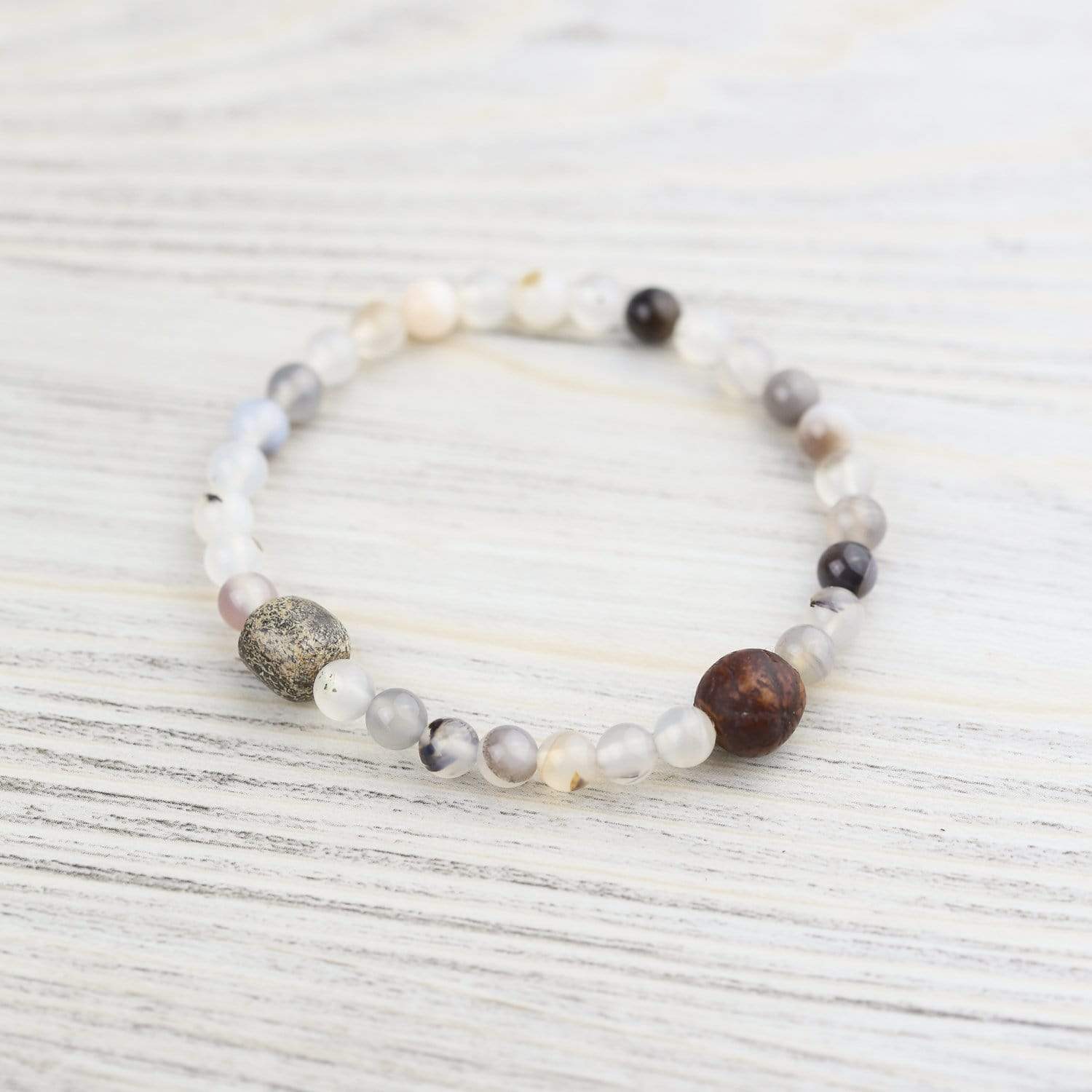 Handmade Antique Bodhi Seed & Mastodon Fossil Bracelet - Natural Buddhist Meditation Beads & Spiritual Jewelry for Men & Women - Perfect for Yoga, Meditation & Boho Fashion