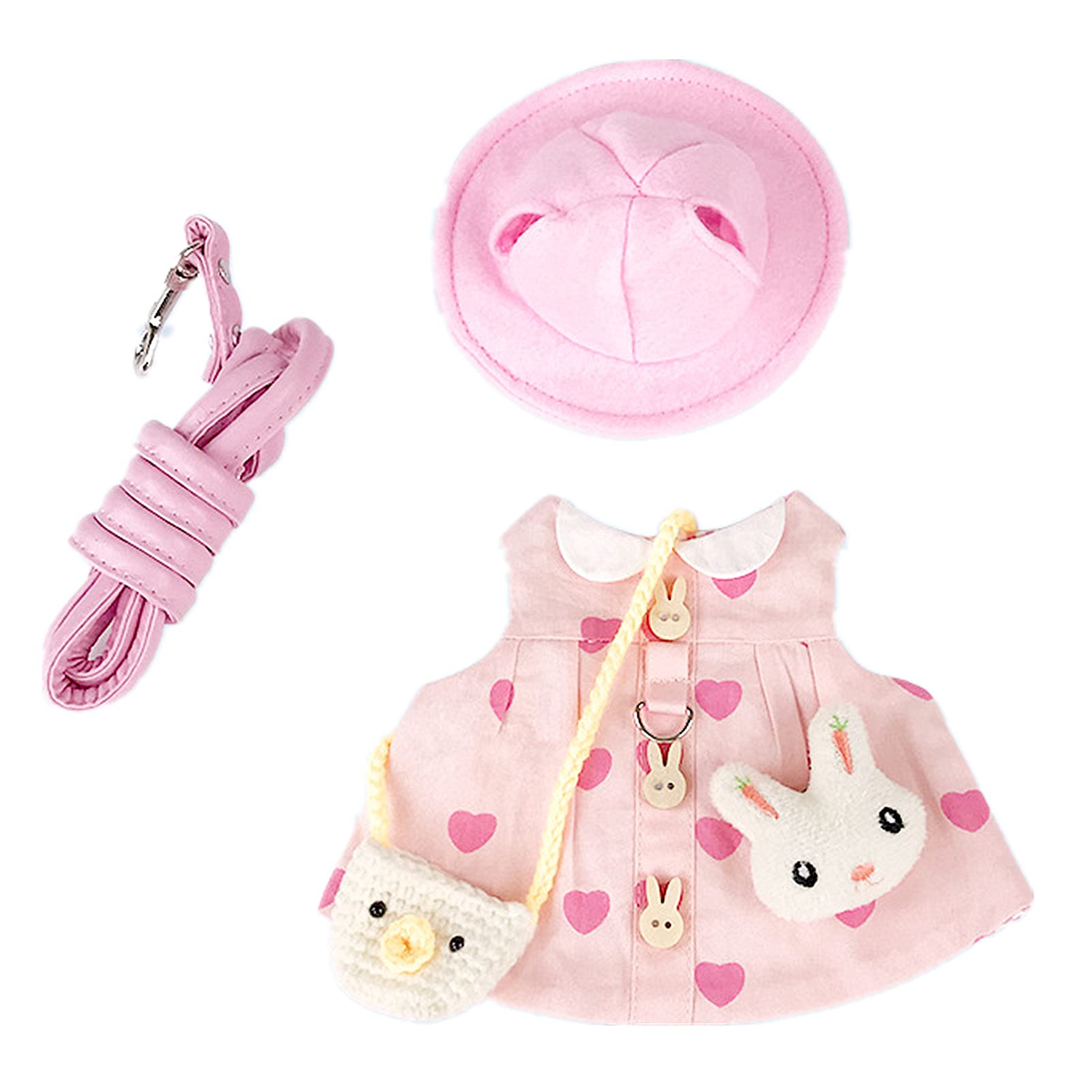 Cute Guinea Pig Clothes & Rabbit Harness Set - Ferret Bunny Outfits with Leash, Mini Hat & Brooch Accessories for Small Pets | Perfect for Costume Parties & Outdoor Adventures