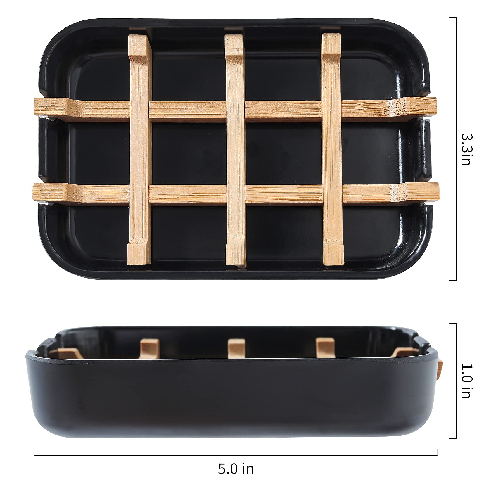 Black Bamboo Soap Dish Holder for Bar Soap - Bathroom & Shower Organizer with Drainage - Perfect for Sink, Countertop, and Shower Stall Use