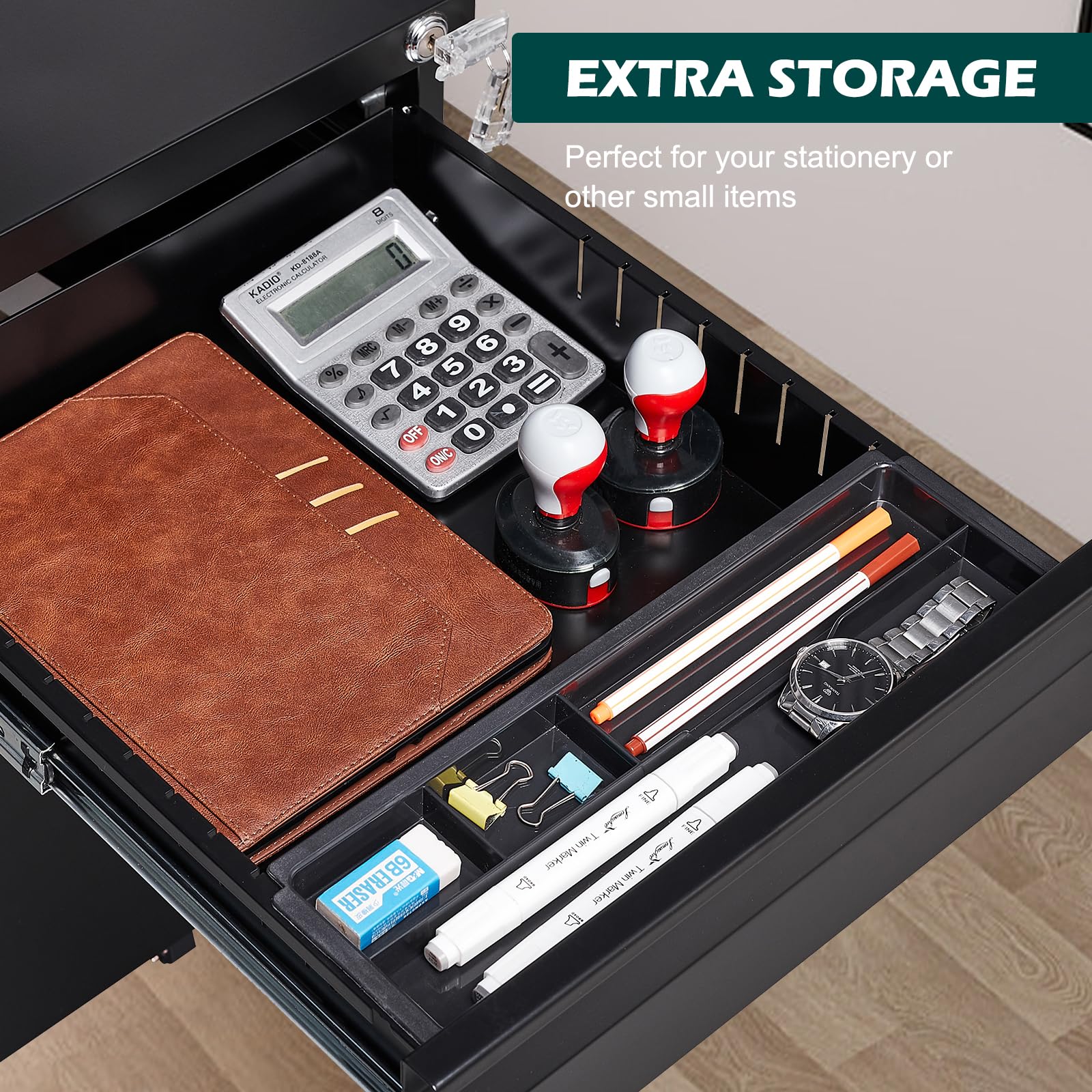 3 Drawer Mobile File Cabinet with Lock & Wheels - Anti-Tip Metal Vertical Rolling File Organizer for Letter/Legal Size Documents - Perfect for Home Office, School, or Workplace Storage (Black)