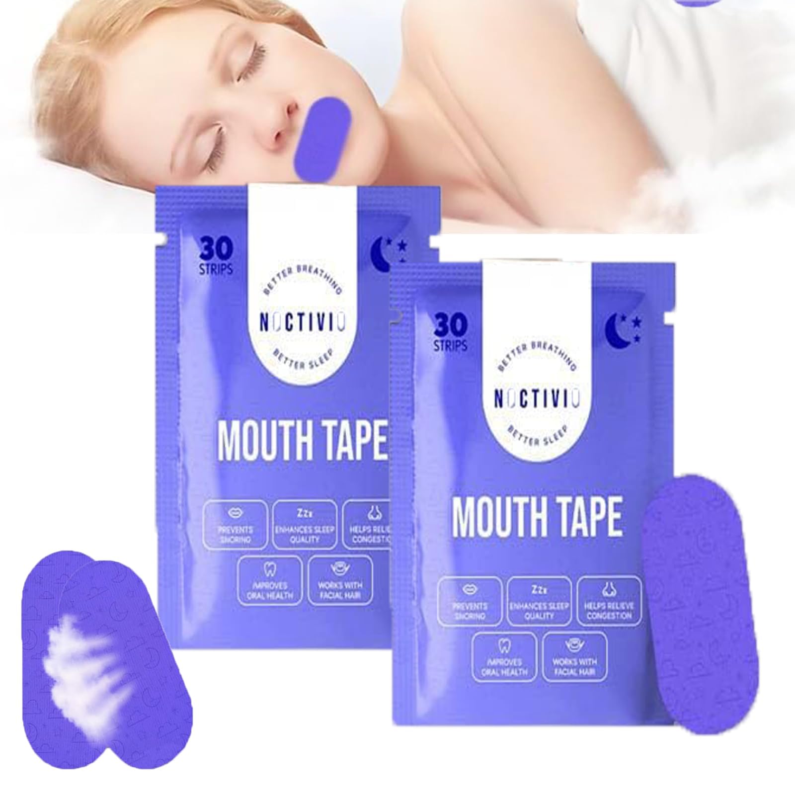 Noctivo Hypoallergenic Mouth Tape for Sleep Apnea - 2 Pack Lavender Scented Strips | Stop Snoring & Improve Sleep Quality | Perfect for Nighttime Use and CPAP Alternative