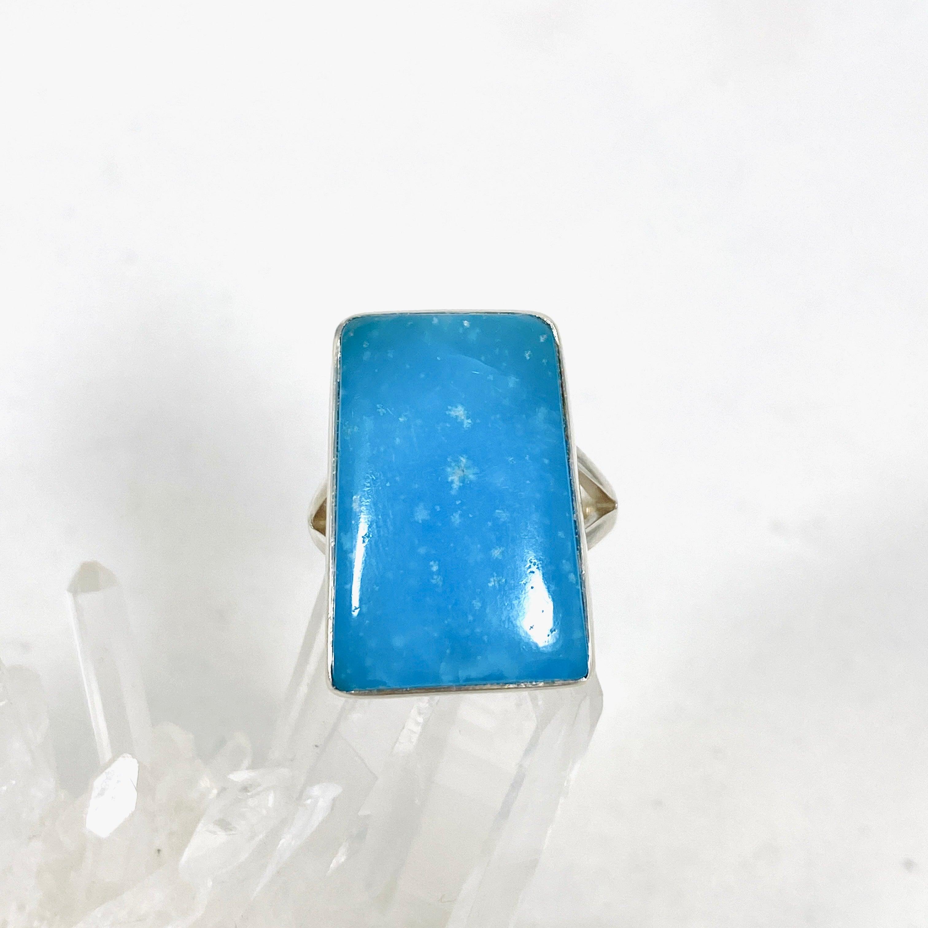 Natural Hemimorphite Rectangular Ring - Size 8 Silver Jewelry KRGJ3116 | Healing Crystal Ring for Meditation & Energy Balancing