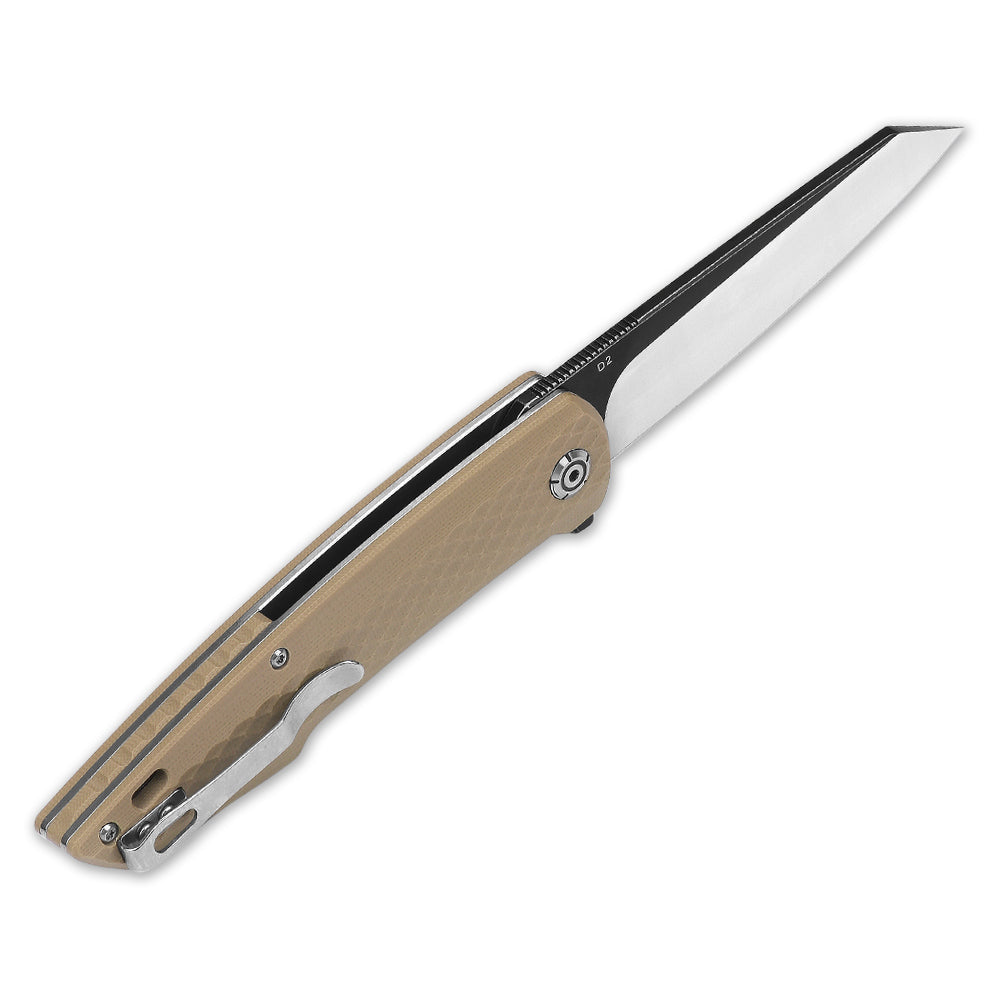 QSP Phoenix Liner Lock Pocket Knife - Premium D2 Steel Blade & Sand G10 Handle - EDC, Camping, Hiking, Survival & Everyday Carry Knife