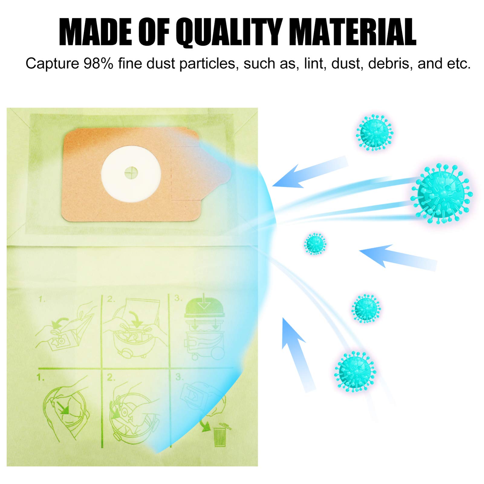 5-Pack Cabilock Vacuum Cleaner Replacement Bags - High Efficiency Filtration for Dust & Allergens - Compatible with Most Vacuum Models - Perfect for Home Cleaning, Pet Hair Removal & Allergy Relief