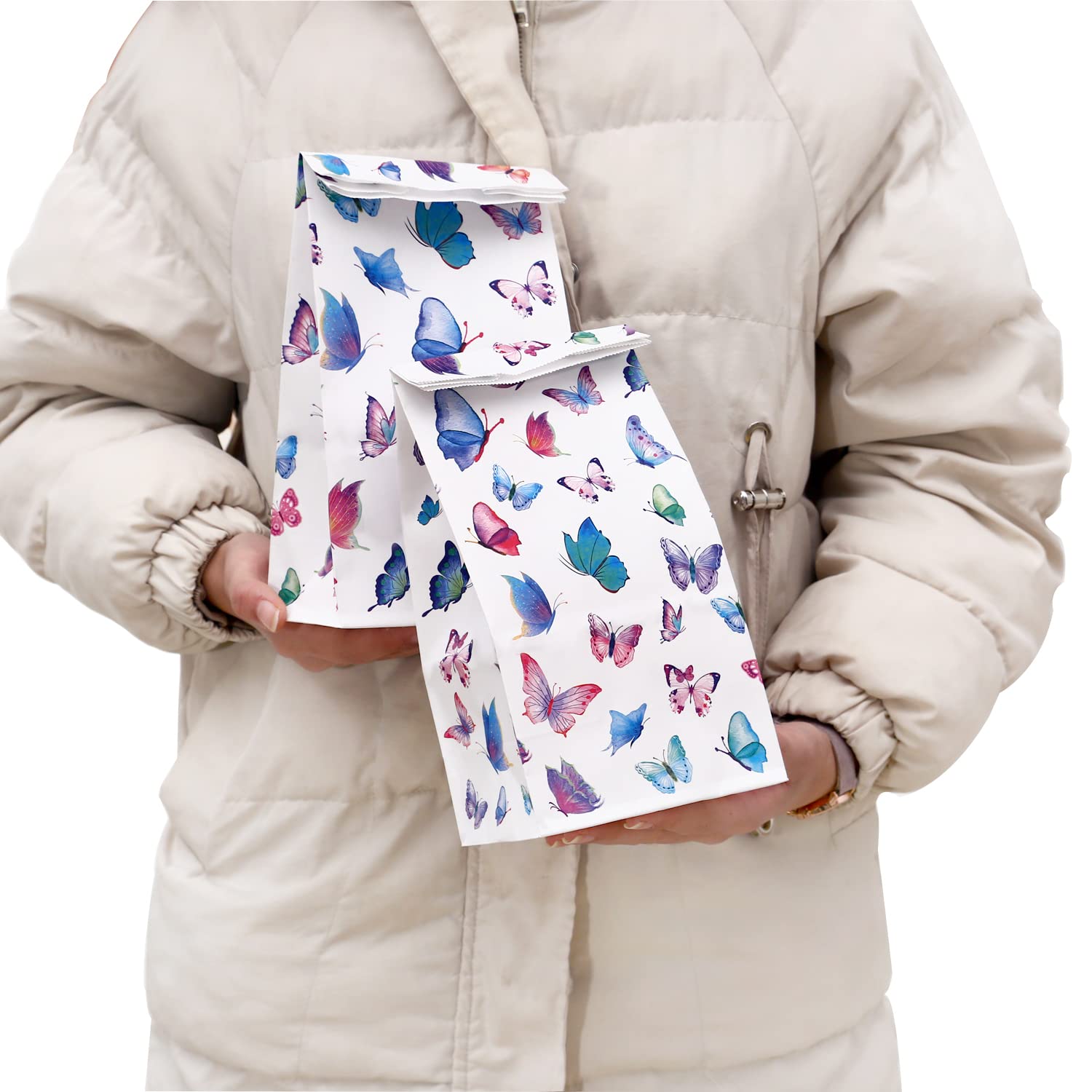 25Pcs Thickened Butterfly Favor Bags for Kids Birthday Party - Small Gift Goodie Bags with Handles - Perfect for Candy, Toys & Party Favors - Mini Size (WB1)