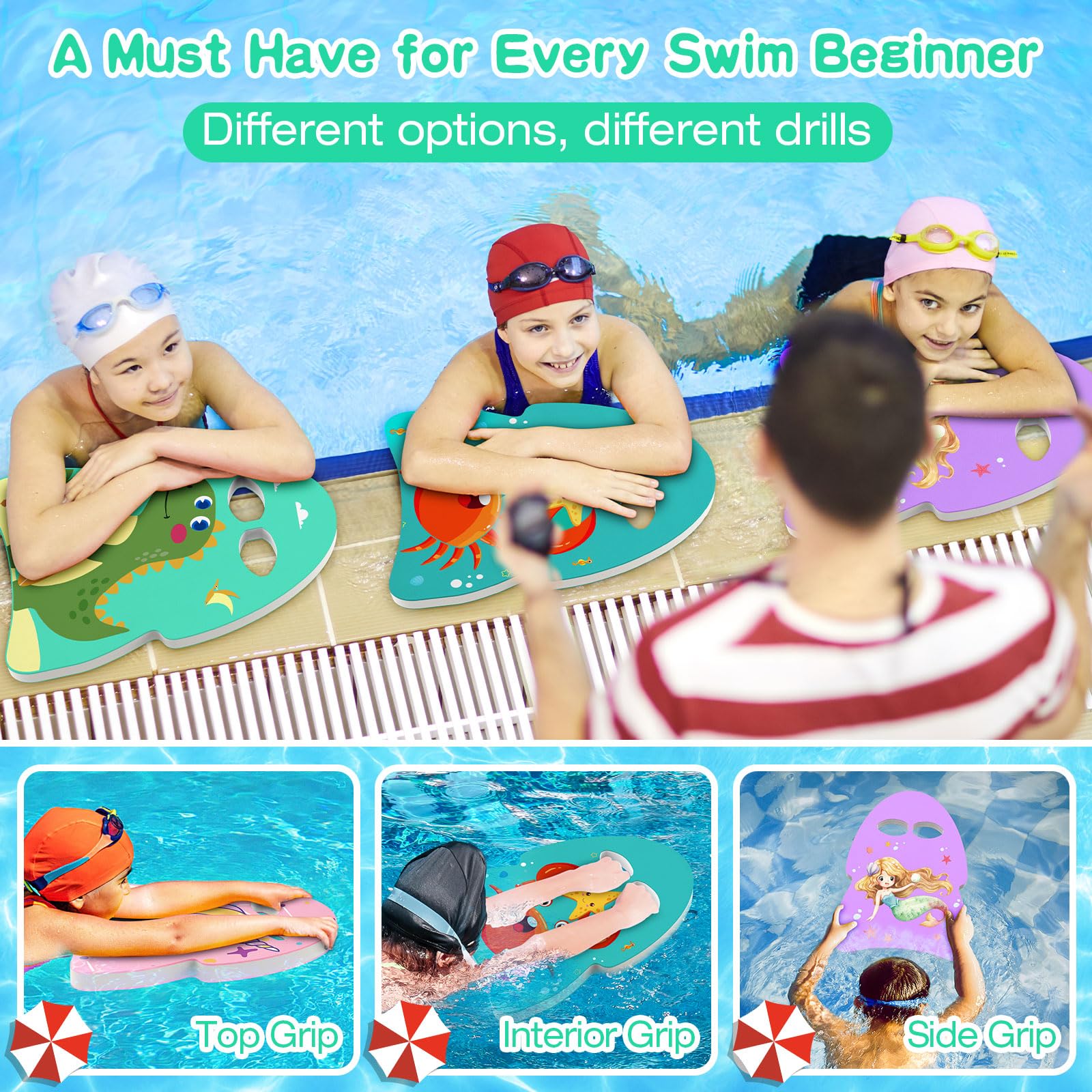 MoKo Swim Kickboard for Kids - Cartoon Swimming Training Kickboard, Pool Exercise Equipment to Improve Natural Swimming Position - Perfect for Swim Lessons, Water Fun & Pool Training