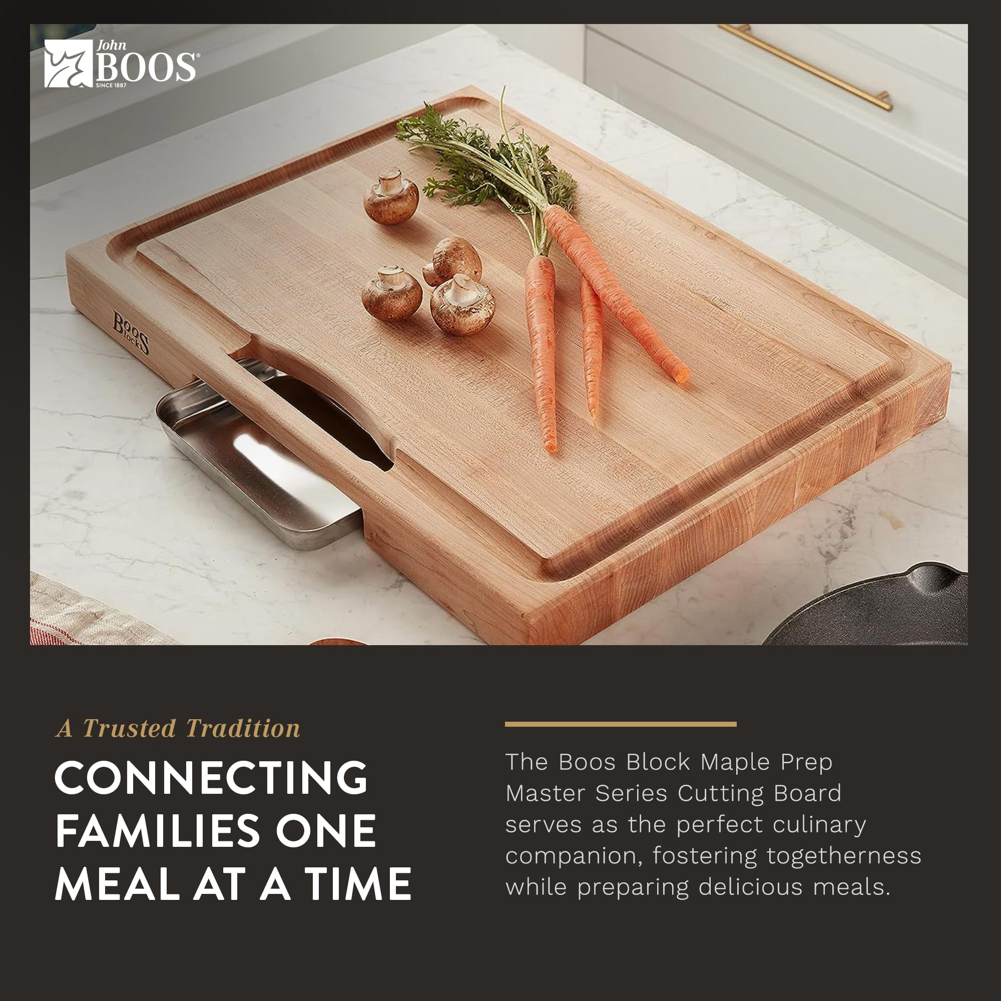 John Boos Newton Reversible Maple Wood Cutting Board with Juice Groove & Pan - 24