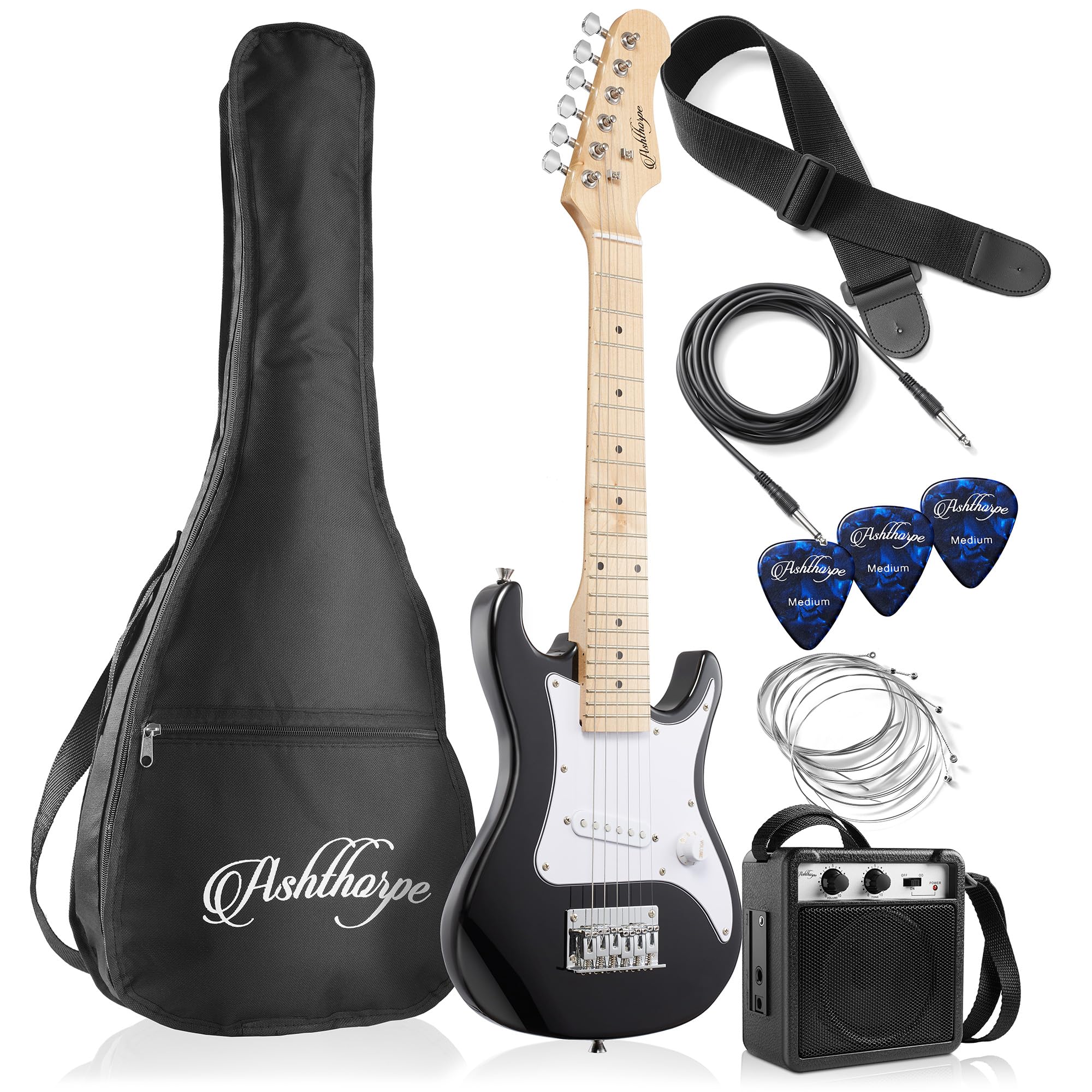 Ashthorpe 30-inch Beginner Electric Guitar Kit with Amp, Gig Bag & Accessories - Complete Starter Pack for Kids & Adults (Black) | Perfect for Home Practice, Music Lessons & Rock Band Performances
