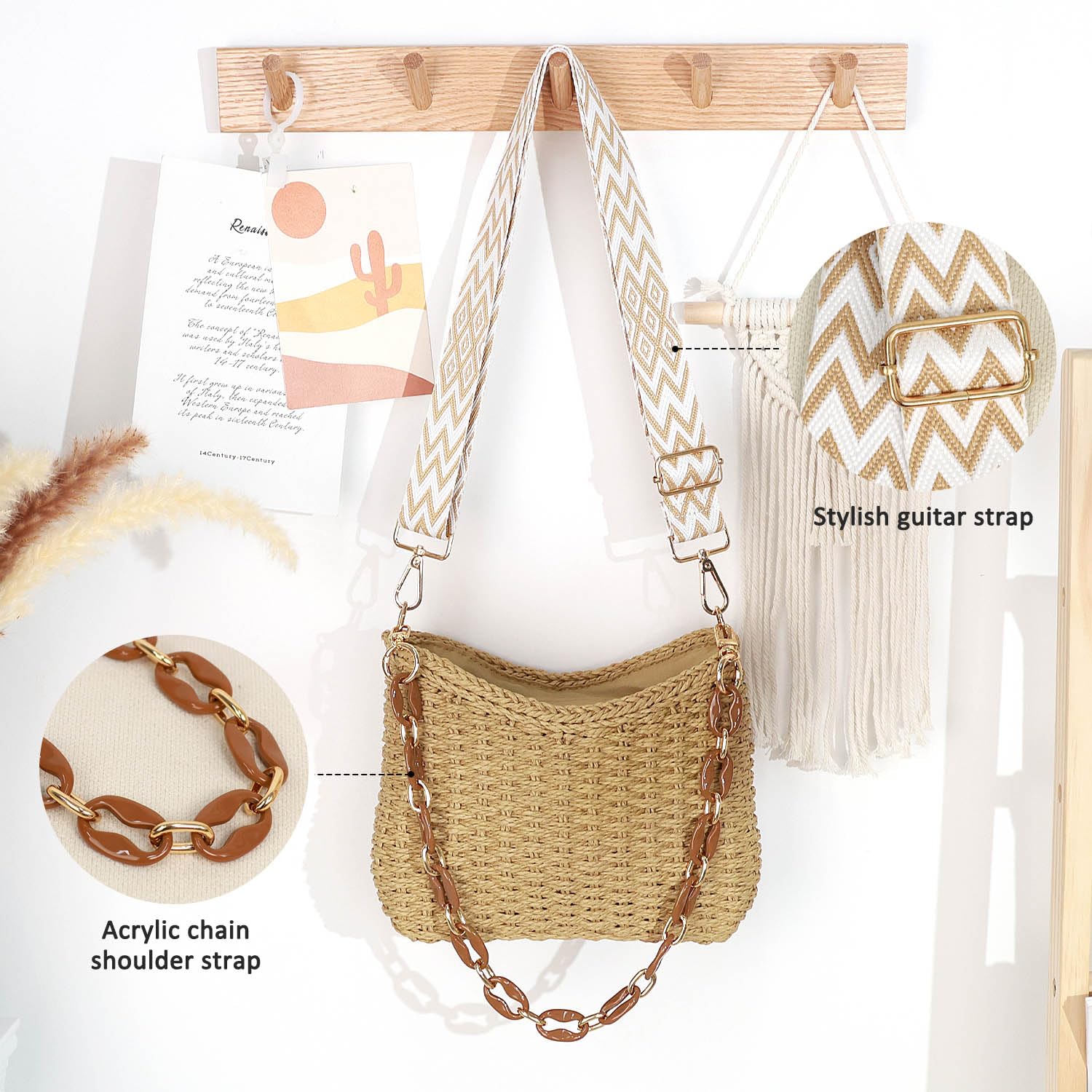Stylish Woven Straw Crossbody Handbag - Casual Boho Beach Tote with Chain Strap for Women | Perfect for Summer Outings, Vacations & Boho-Chic Fashion