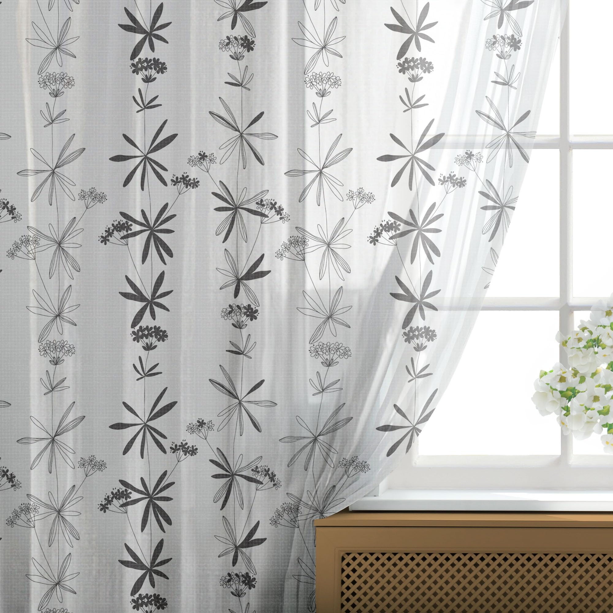 Ambesonne Floral Tulle Curtains with Rod Pocket - Hand-Painted Abstract Flowers on Sheer Drapes, 108x96 Inches, Charcoal Grey & White - Perfect for Weddings, Living Rooms & Bedroom Decor