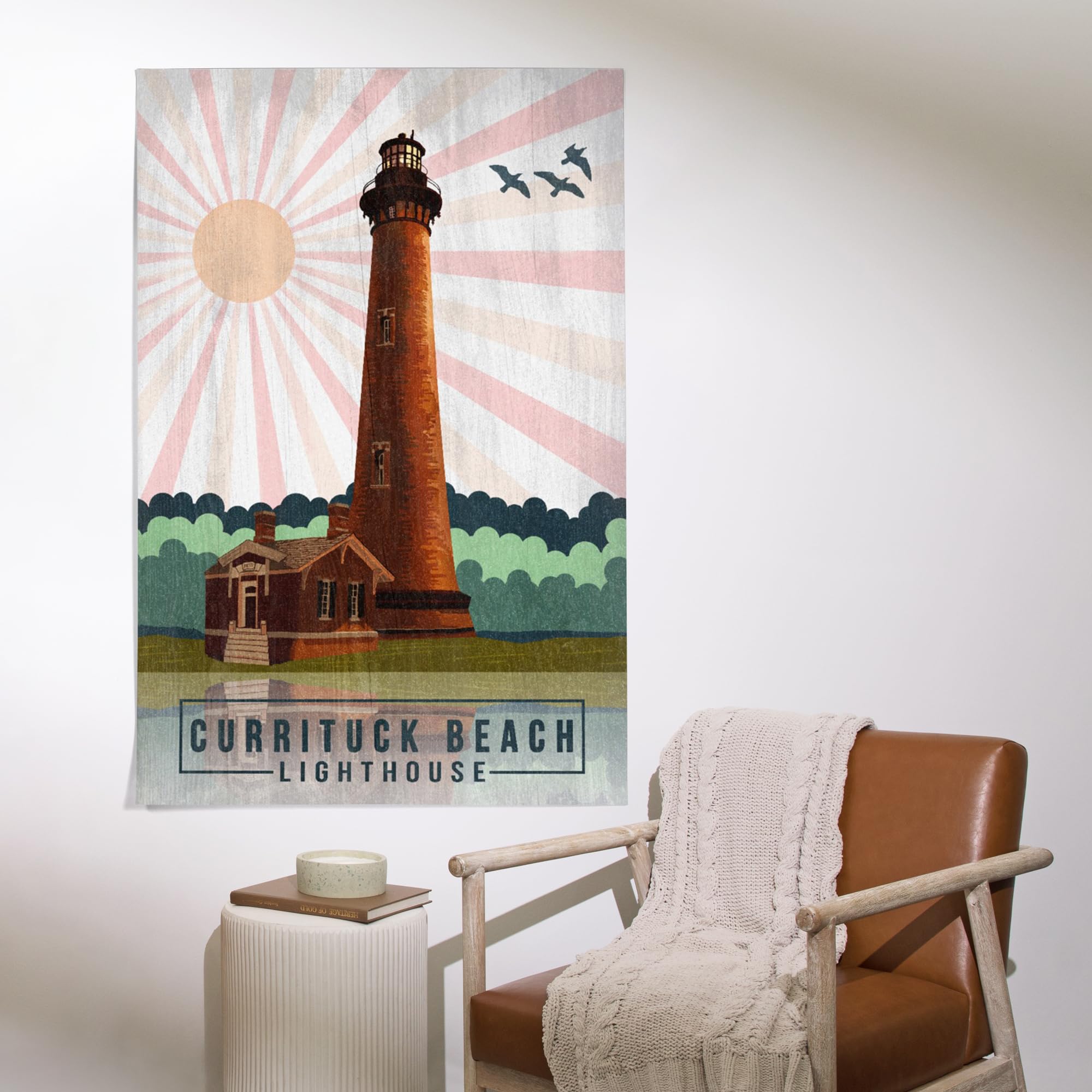 Lantern Press 36x54 Inch Giclee Art Print - Outer Banks North Carolina Coastal Wall Decor with Currituck Beach Lighthouse Design | Geometric Opacity Press Style | Perfect for Living Room, Bedroom or Office Decoration
