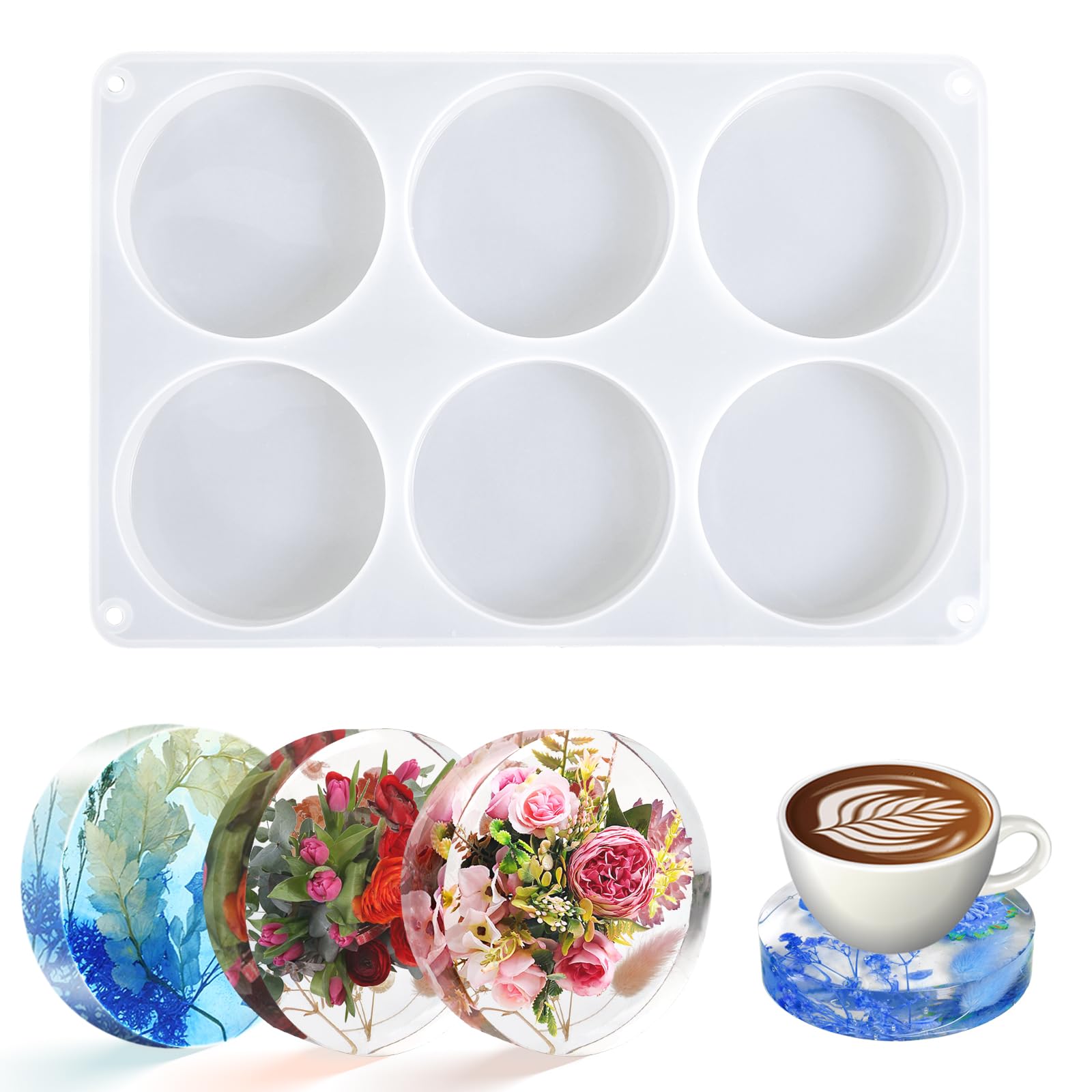 6-Cavity Large Round Silicone Coaster Molds for Epoxy Resin - Deep DIY Craft Molds for Resin Art, Home Decor & Unique Gifts (Perfect for Making Coasters, Jewelry Dishes & Resin Crafts)