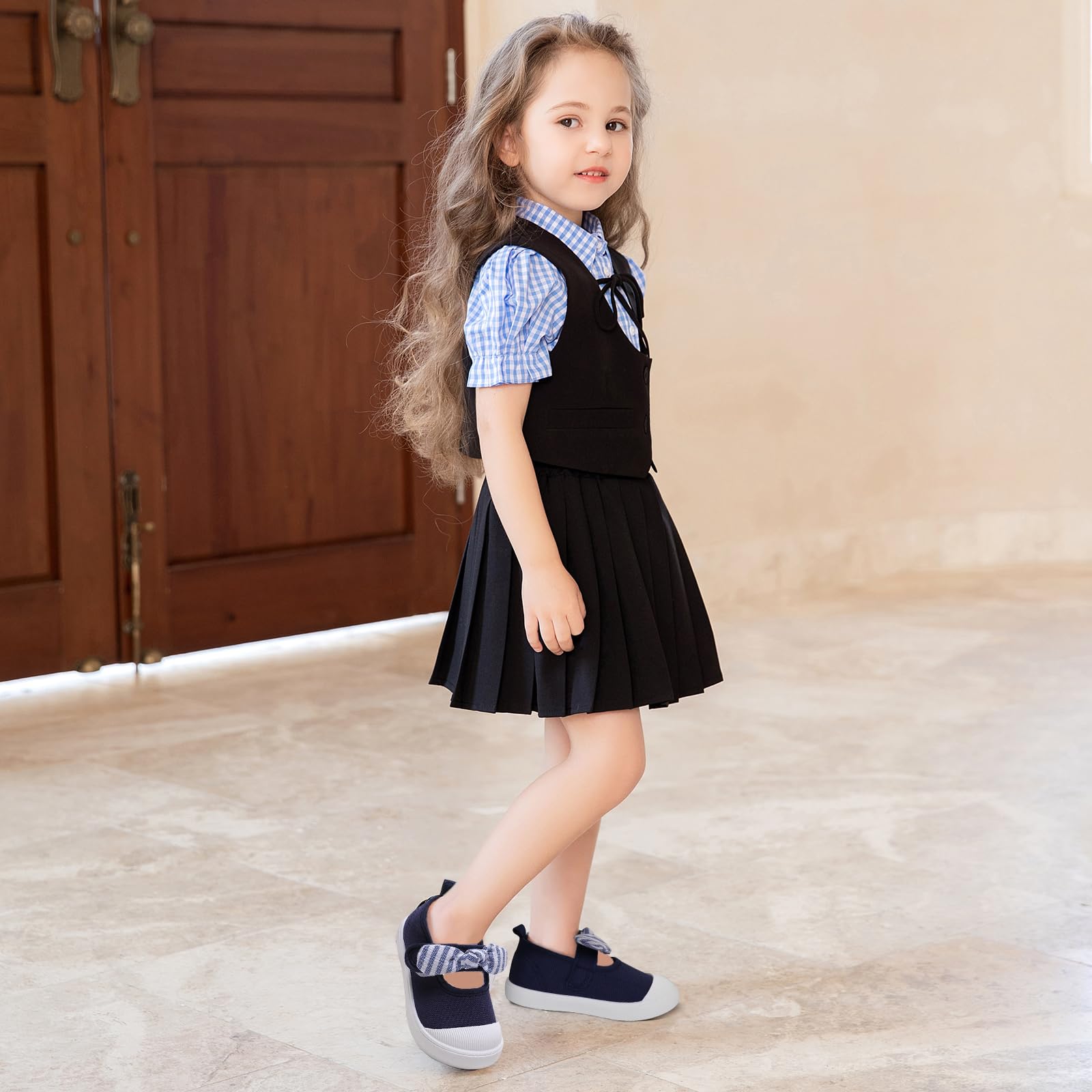 Toddler Girls Canvas Sneakers with Bowknot - Mary Jane Flat Shoes for School Uniform & Dress Occasions | Comfortable Kids Shoes for Classroom, Party & Everyday Wear