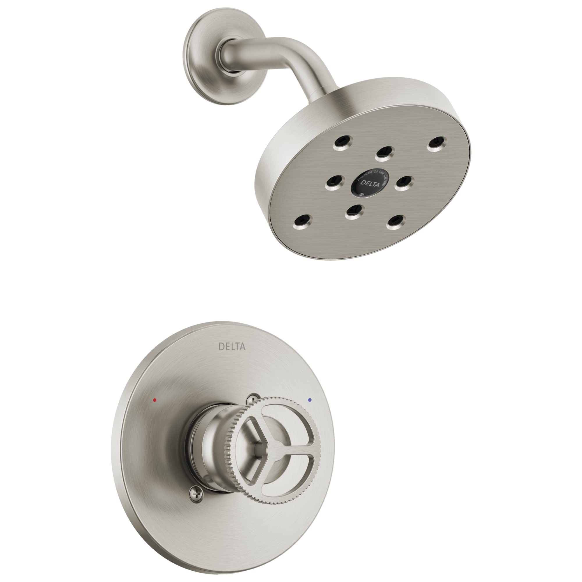 Delta Trinsic 14 Series Single Handle Brushed Nickel Shower Faucet with H2Okinetic Technology - Complete Shower Set Includes Shower Head, Trim Kit & Fixtures (T14258-SS, Valve Sold Separately) - Perfect for Modern Bathroom Renovations & Spa-Like Shower Experience