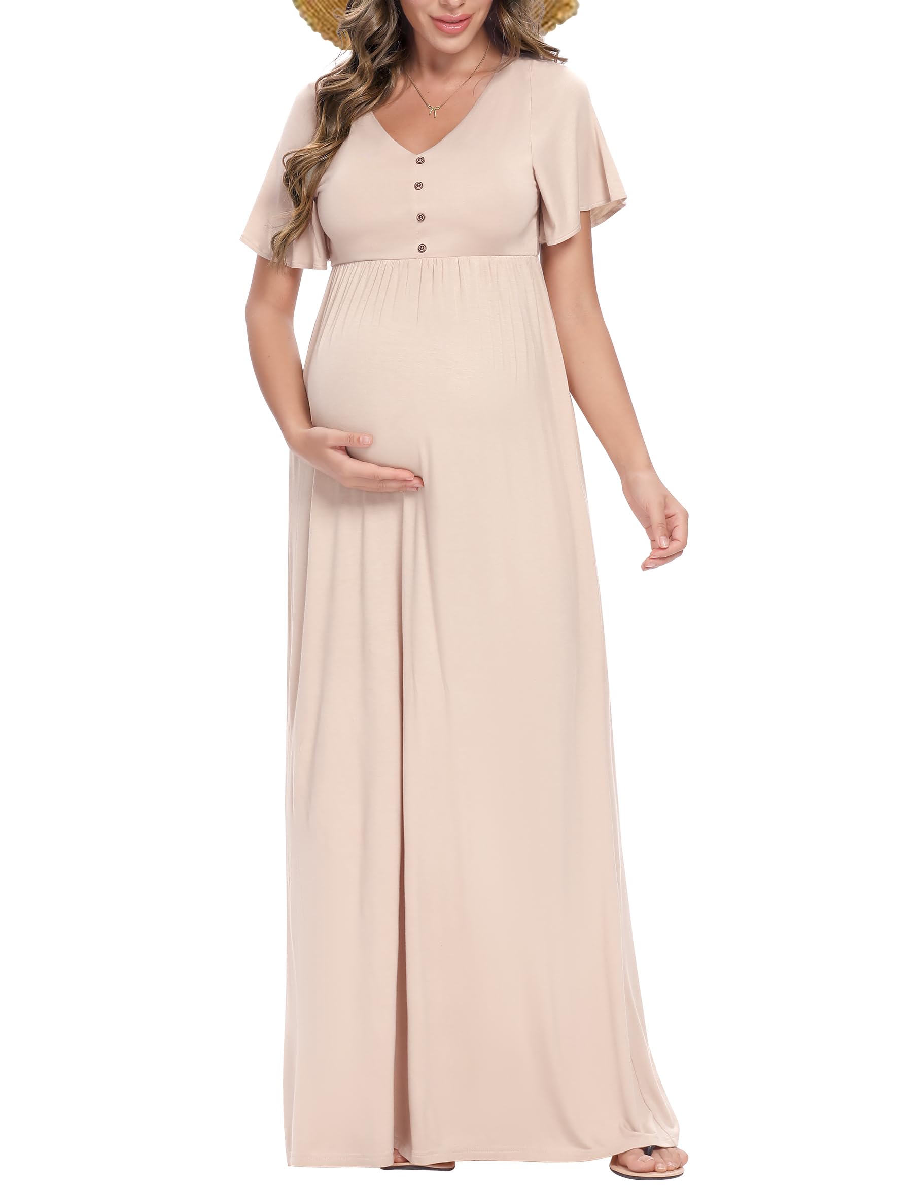 Peauty Summer Maternity Dresses for Women - Flowy Photoshoot & Baby Shower Dress with Decorative Buttons | Perfect for Pregnancy Photos, Bridal Showers & Special Occasions