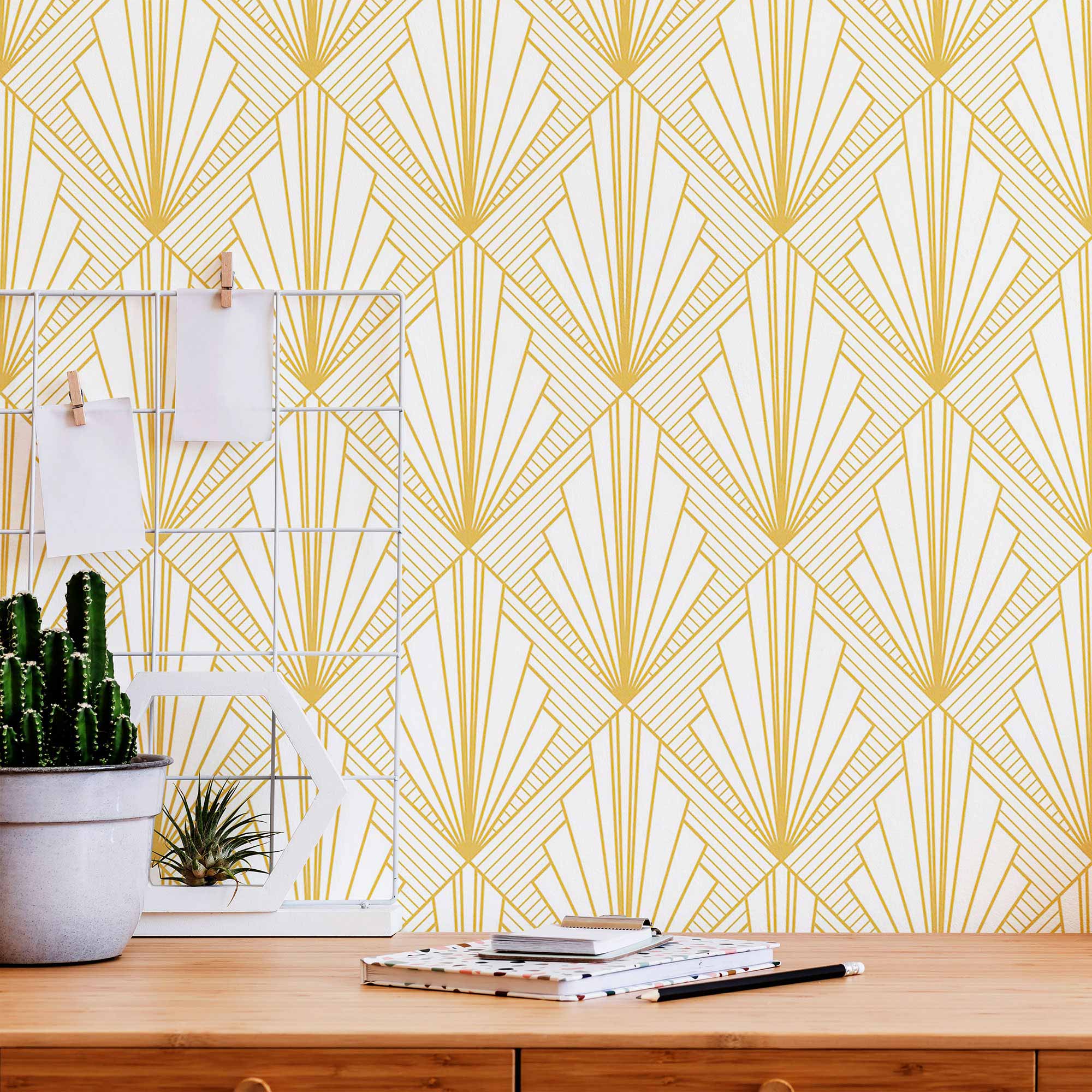 Yellow Sunburst Peel and Stick Removable Wallpaper 6094 - Self-Adhesive Wall Decor for Bedroom, Living Room & Nursery - Easy to Apply & Remove