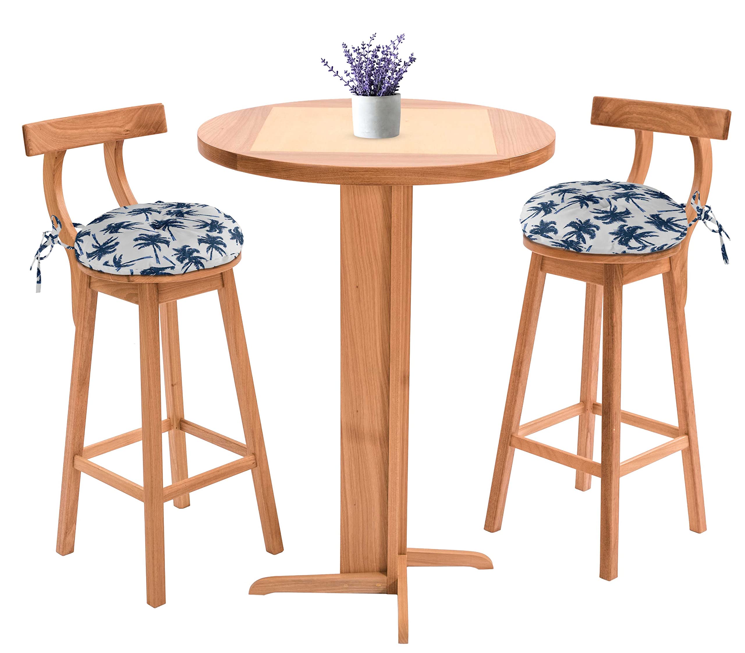 Waterproof 15-Inch Round Bistro Chair Cushions Set of 2 - Indoor/Outdoor Block Print Seat Pads for Patio, Dining, Office & Home Decor (White)