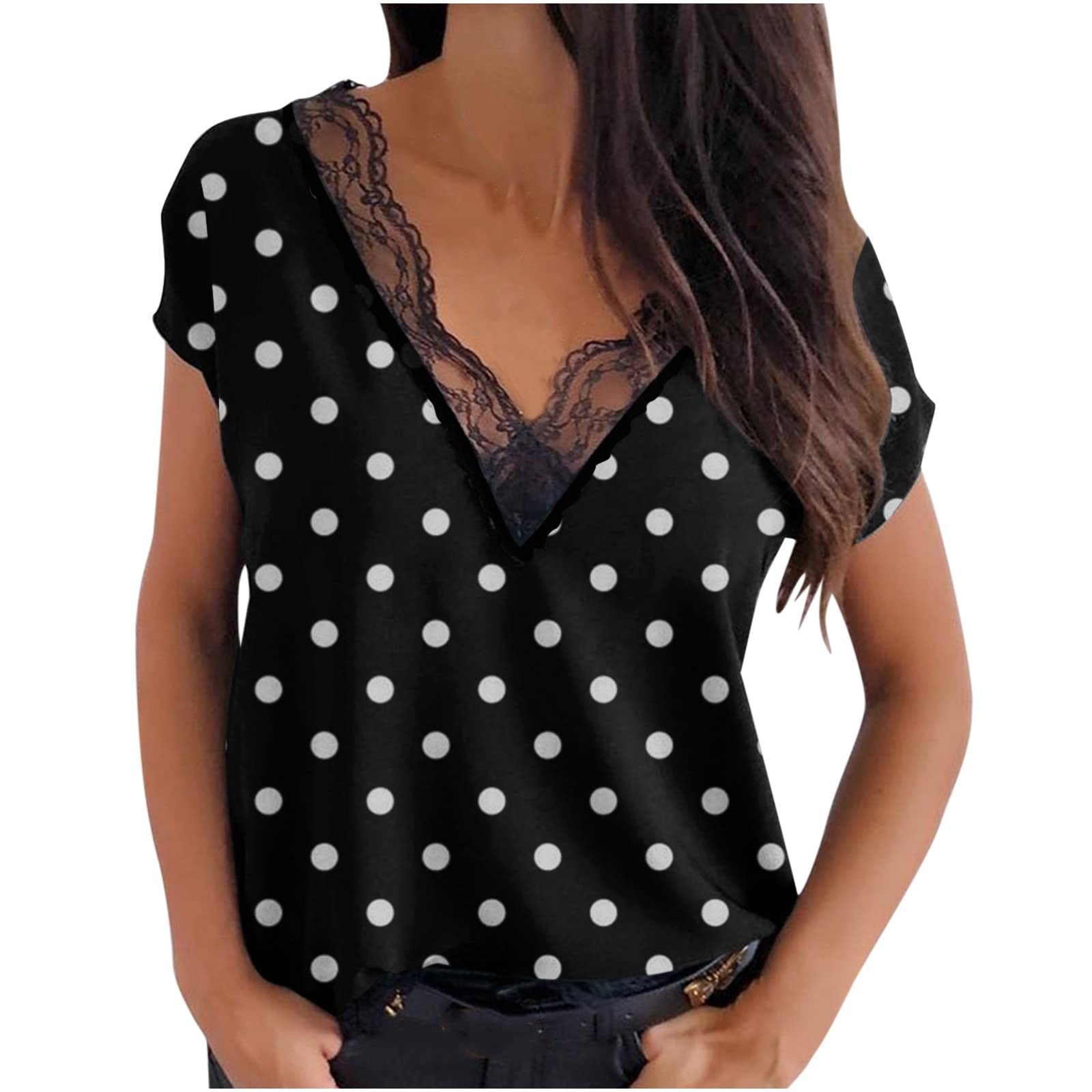 Women's Short Sleeve Lace Blouse - Elegant T-Shirt Top for Casual Wear, Sublimation Ready Tee - Perfect for Summer Outfits, Date Nights & Office Attire