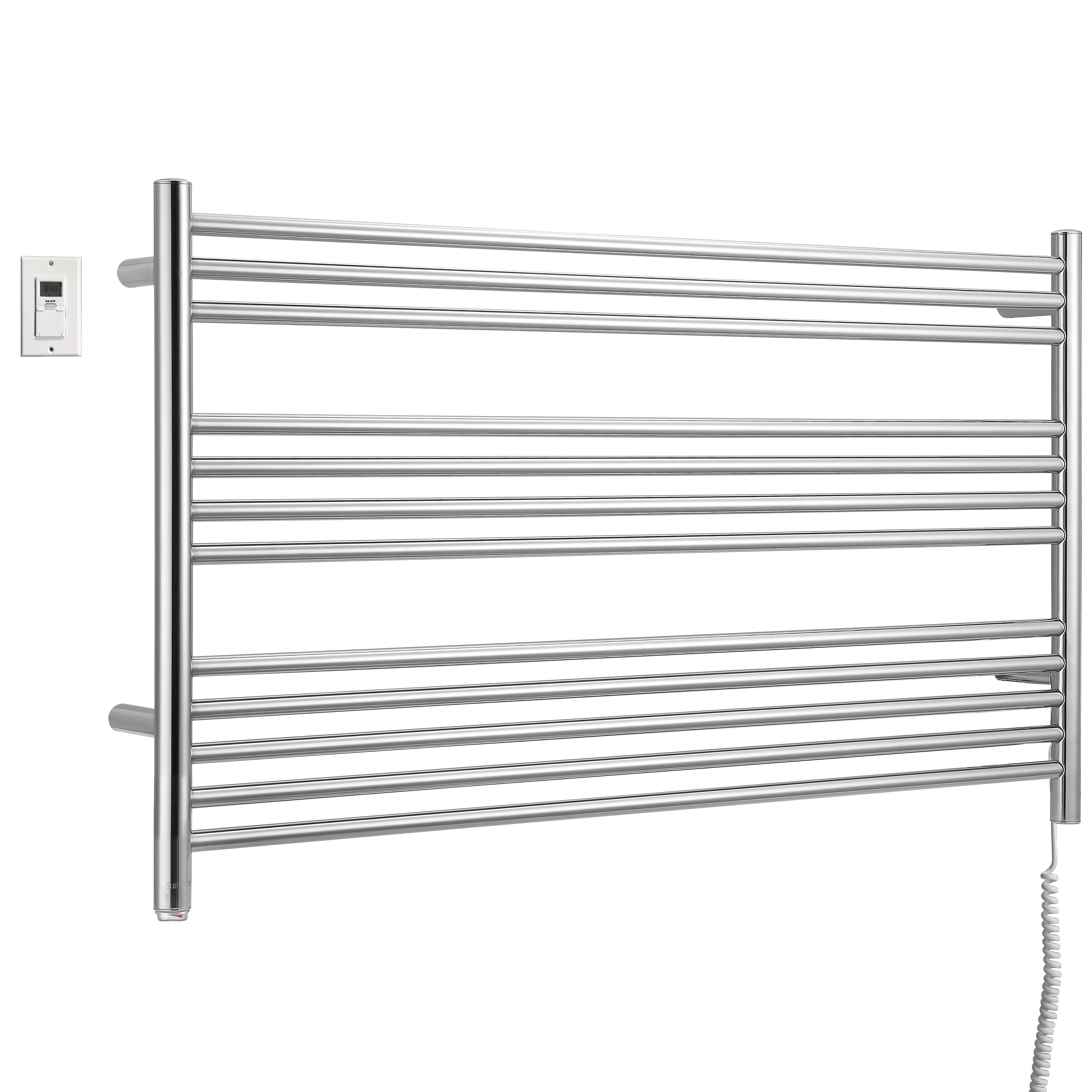 Ancona Amplia Dual 12 Bar Hardwired & Plug-in Chrome Towel Warmer with Digital Timer - Perfect for Bathroom, Spa, and Luxury Home Heating