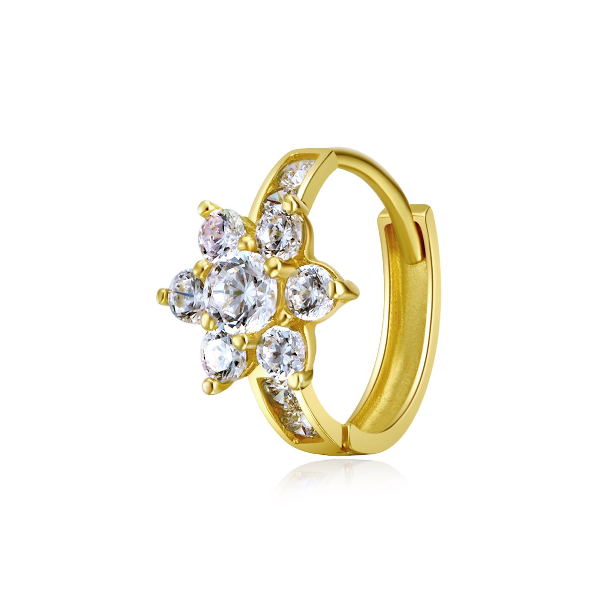 Wellingsale 14K Yellow Gold Flower CZ Huggie Earrings for Women - 10x10mm Polished Hoop Earrings - Perfect for Parties, Weddings & Everyday Wear
