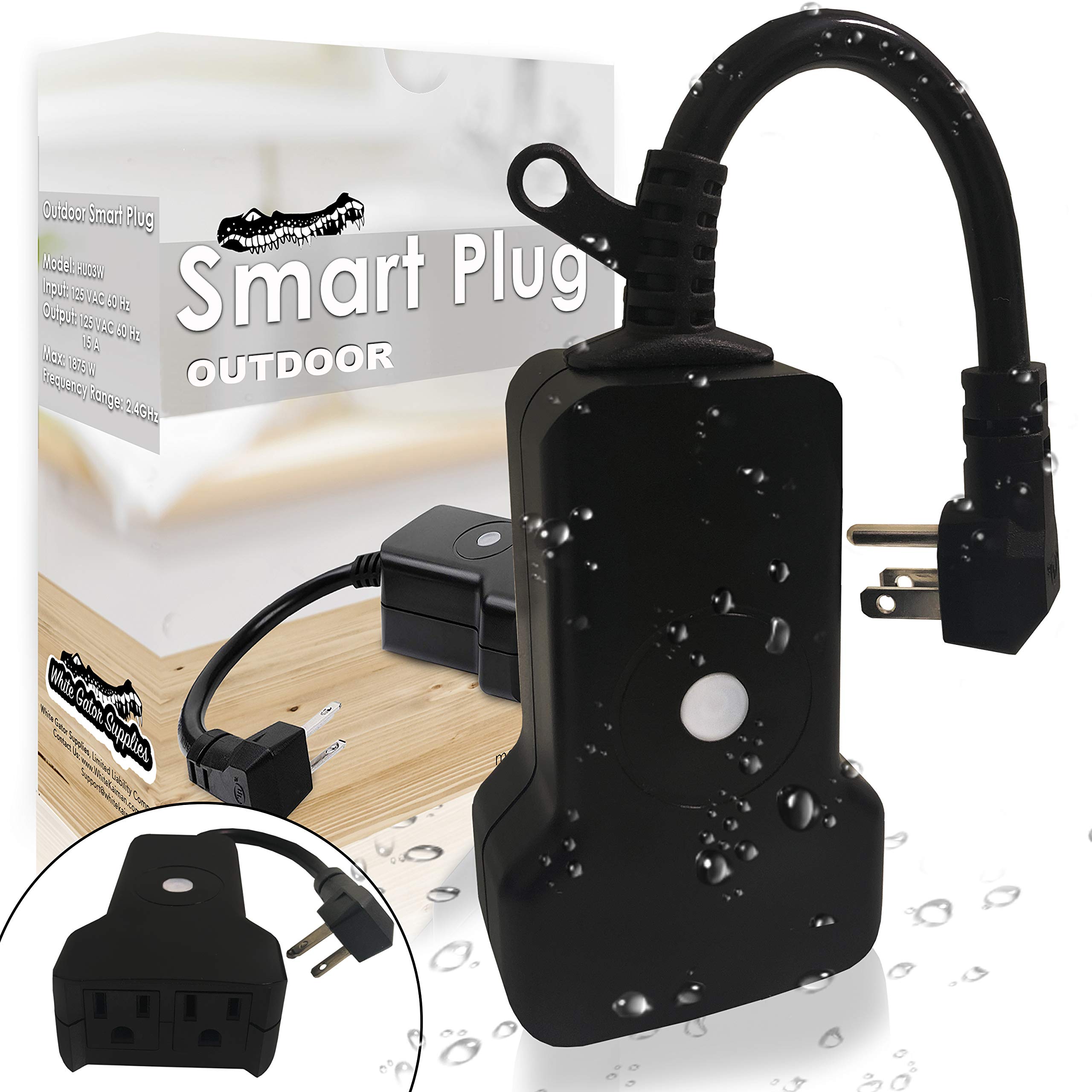 Outdoor Smart Plug with 2 Outlets - WiFi Enabled, Works with Alexa & Google Home - Remote Control, Timer & App Control - Weatherproof for Patio, Garden & Pool Use